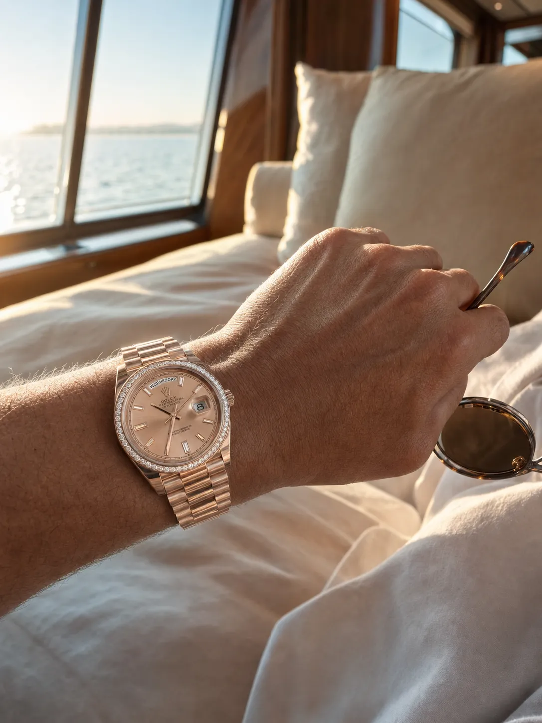 Rolex Day-Date 40-Style Rose-Gold-Tone Baguette Dial Watch D459019478