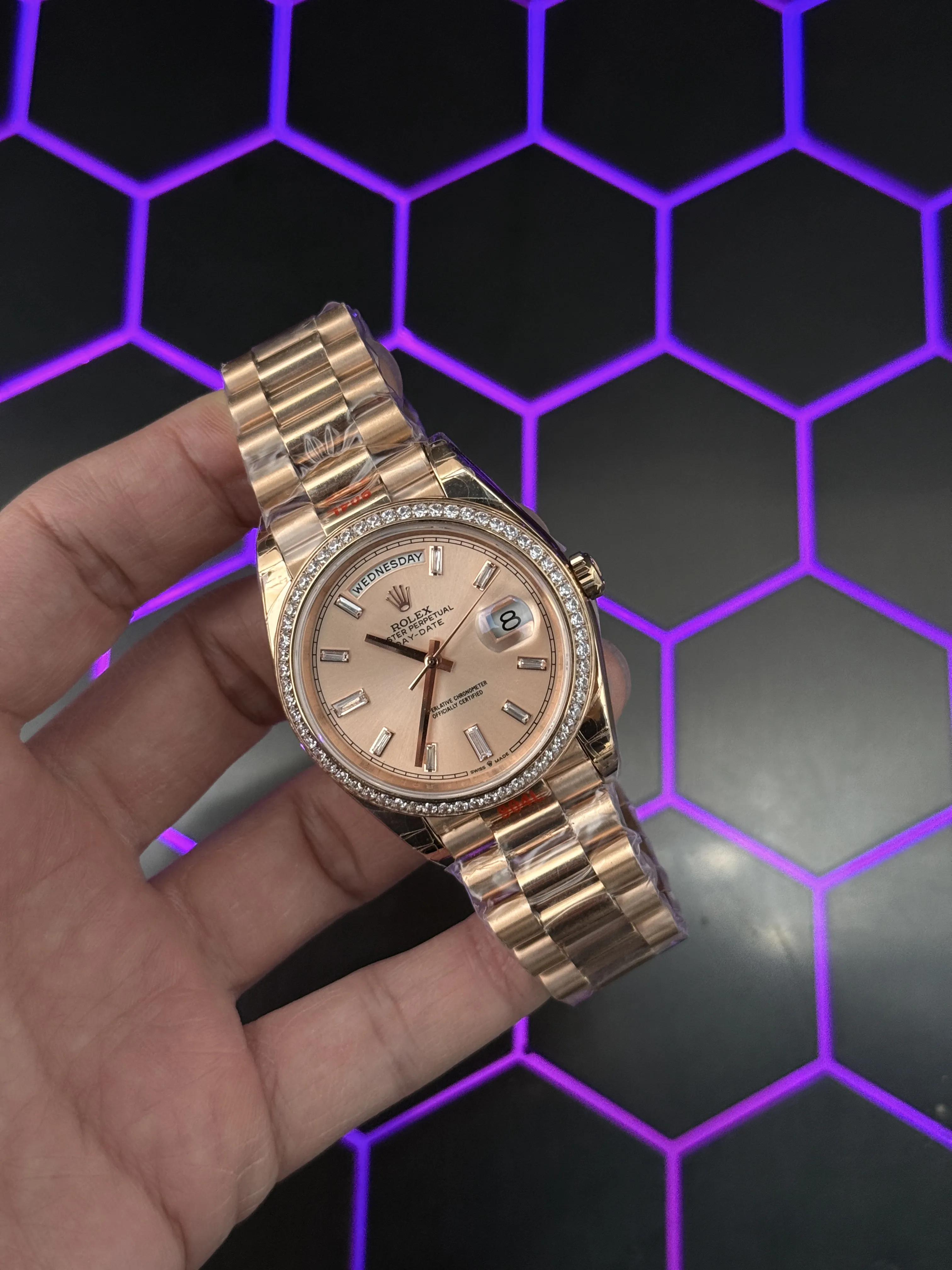 Rolex Day-Date 40-Style Rose-Gold-Tone Baguette Dial Watch D459019478 — view 2
