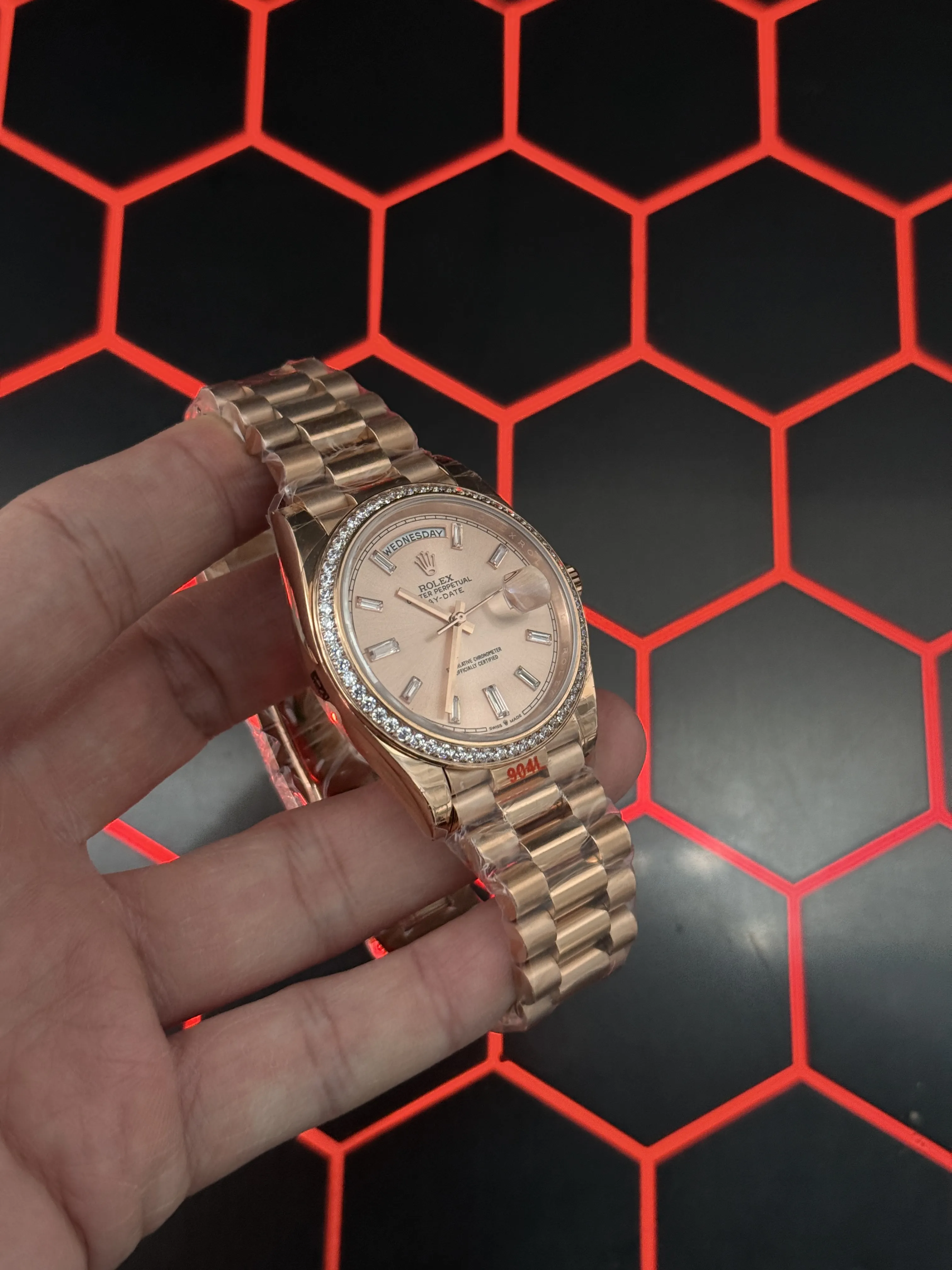 Rolex Day-Date 40-Style Rose-Gold-Tone Baguette Dial Watch D459019478 — view 3