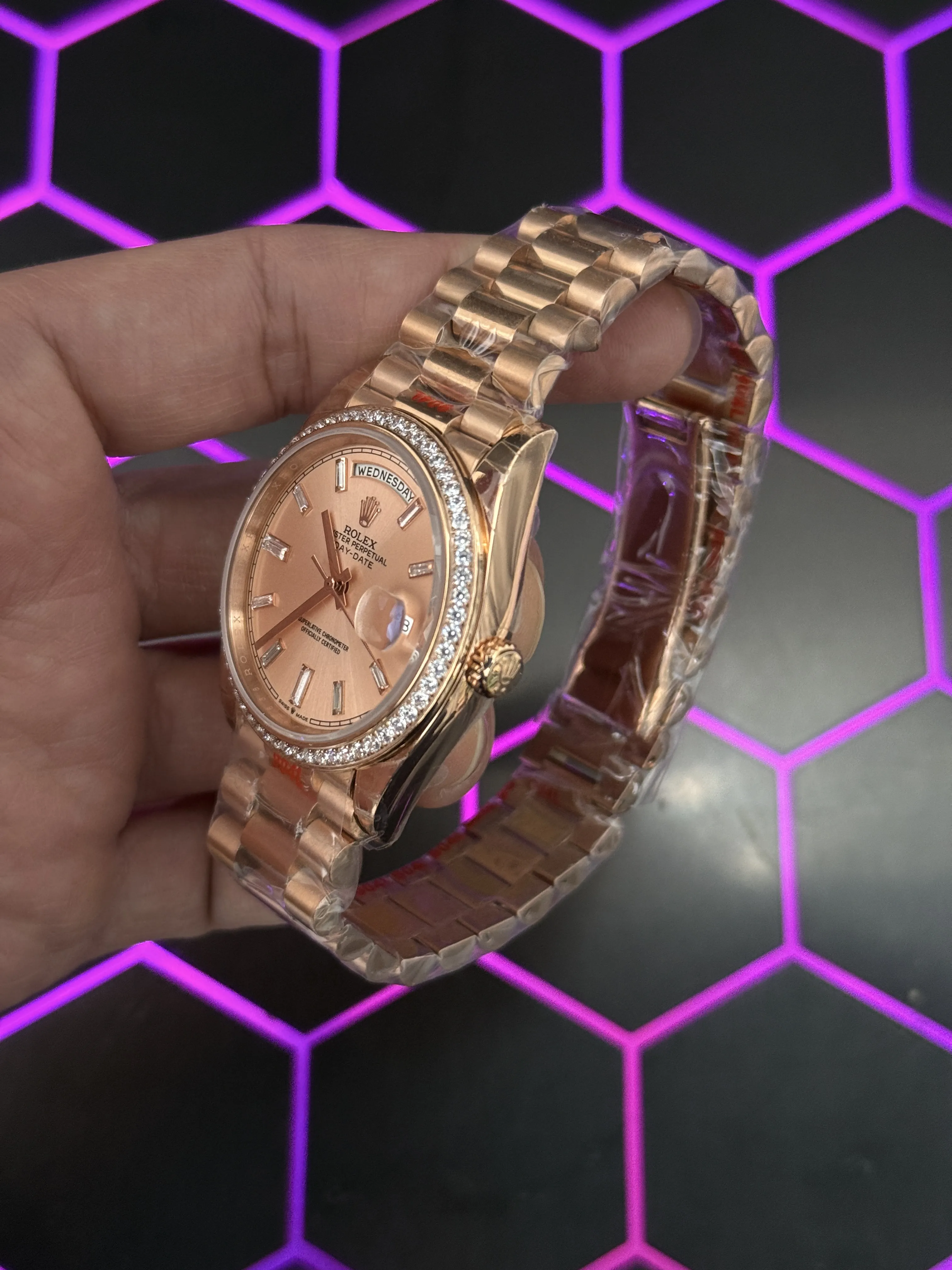 Rolex Day-Date 40-Style Rose-Gold-Tone Baguette Dial Watch D459019478 — view 4
