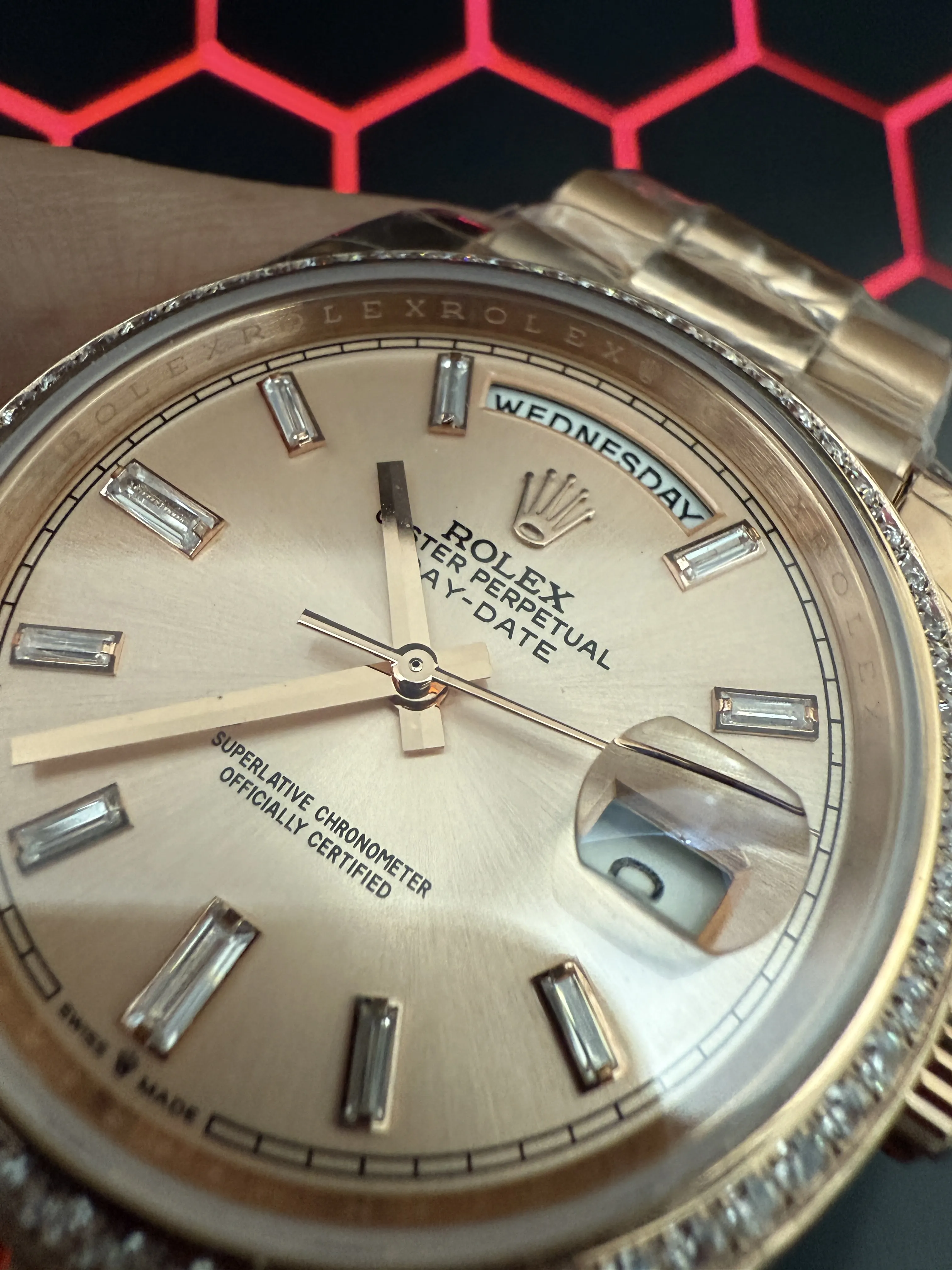 Rolex Day-Date 40-Style Rose-Gold-Tone Baguette Dial Watch D459019478 — view 9