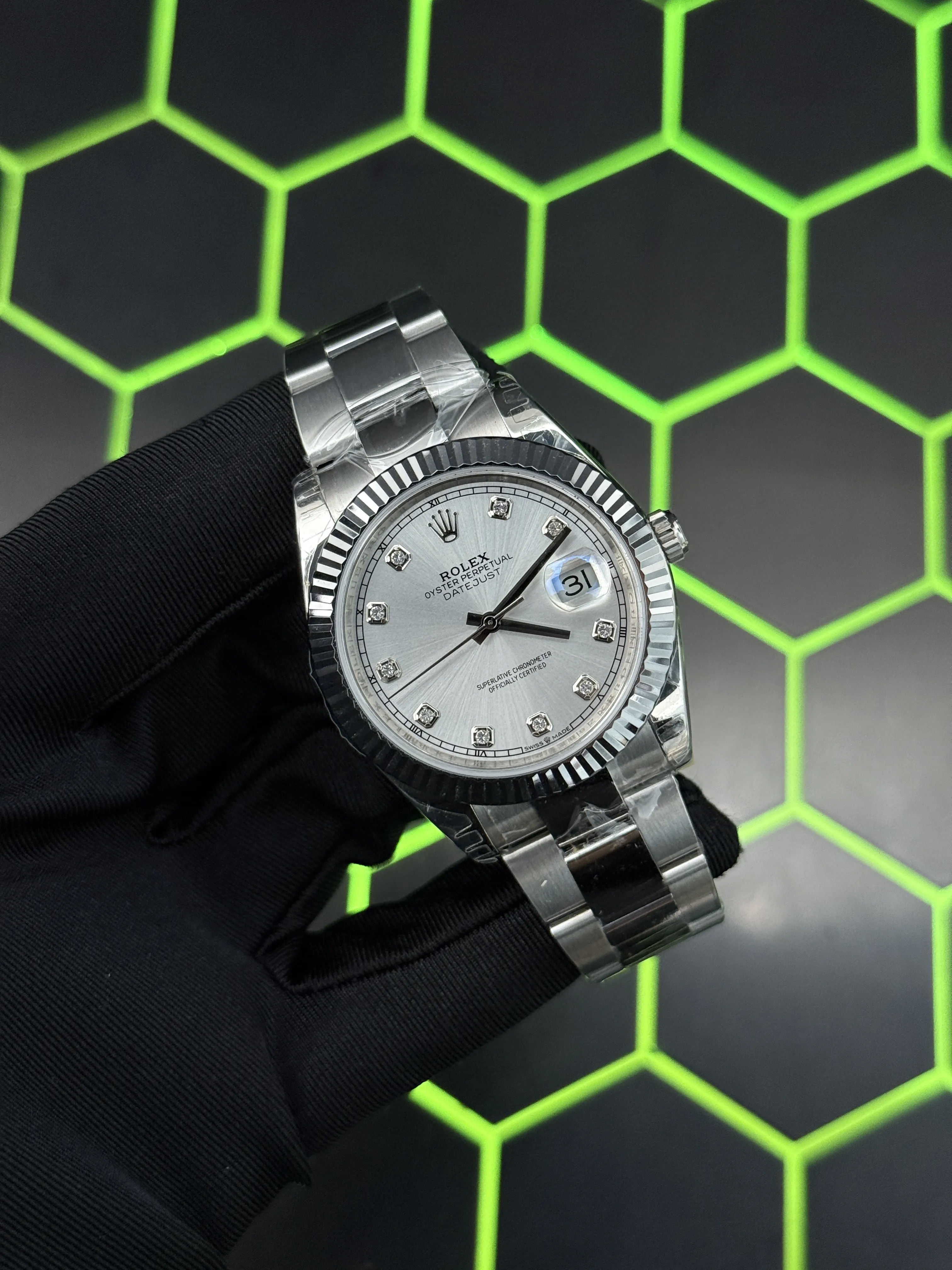 Rolex Datejust 41-Style Silver Diamond-Marker Oyster Watch D391519482 — view 2