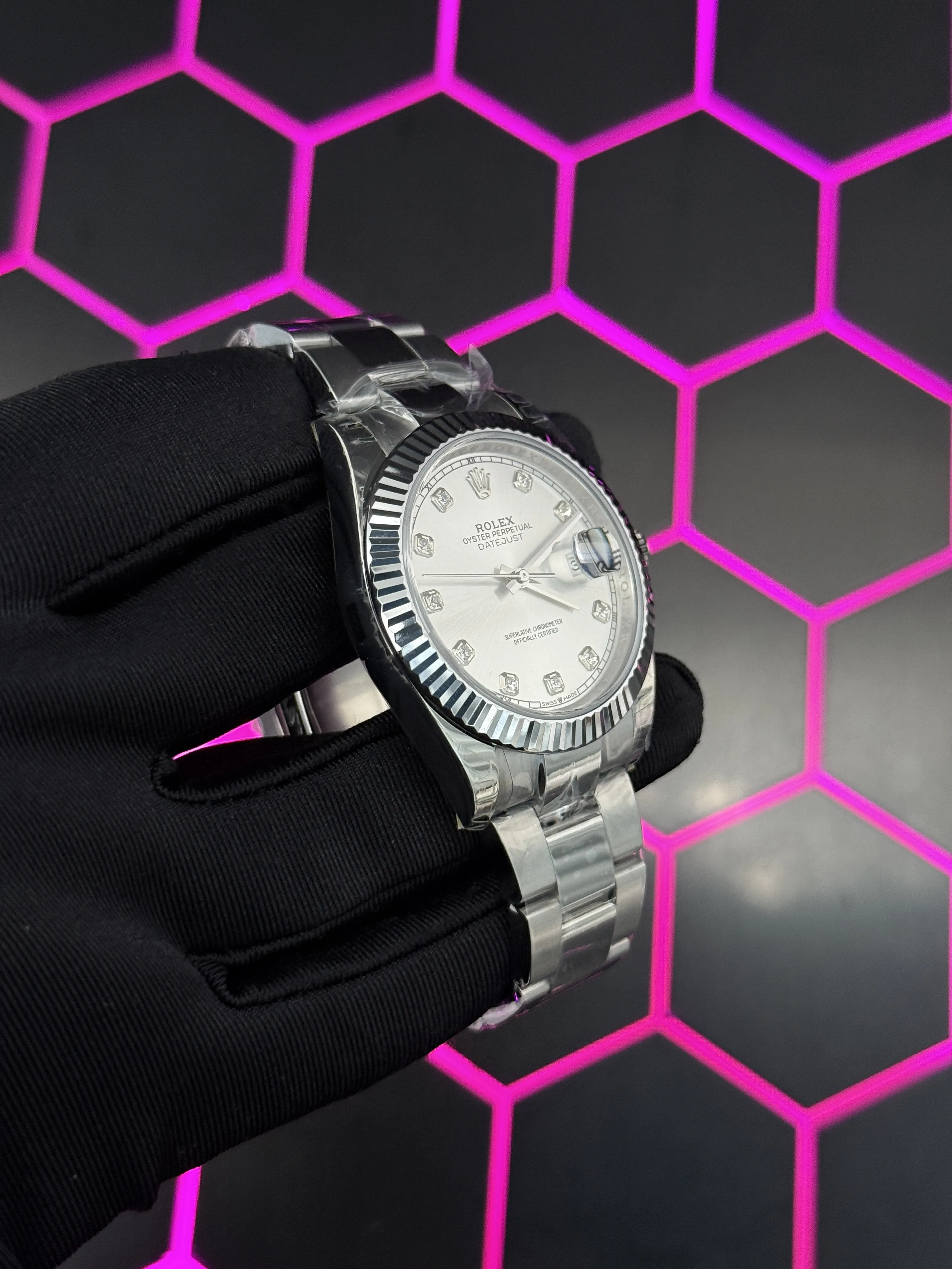 Rolex Datejust 41-Style Silver Diamond-Marker Oyster Watch D391519482 — view 3