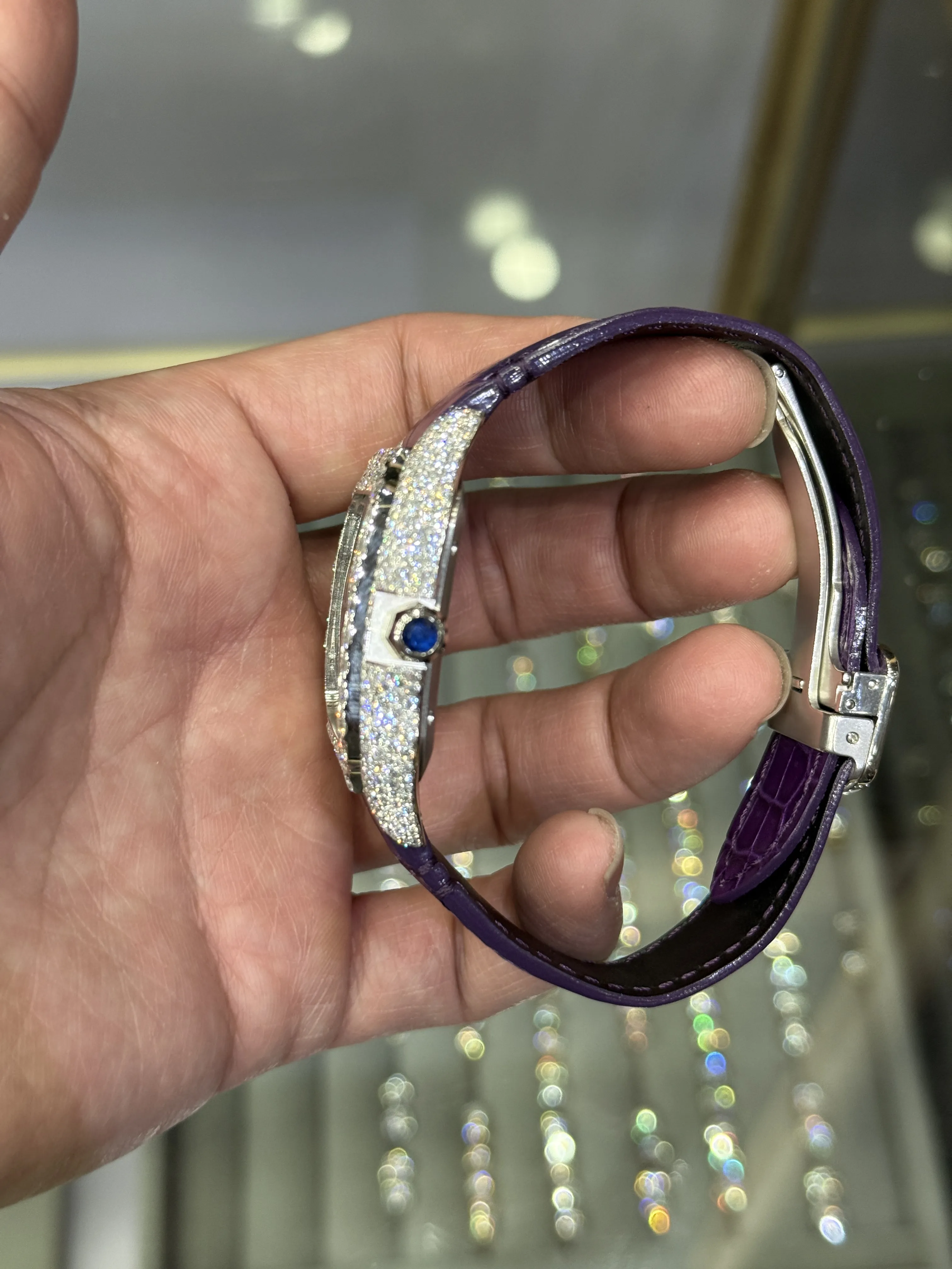 Cartier Santos 100-Style Purple Dial Iced-Out Strap Watch D810019485 — view 6