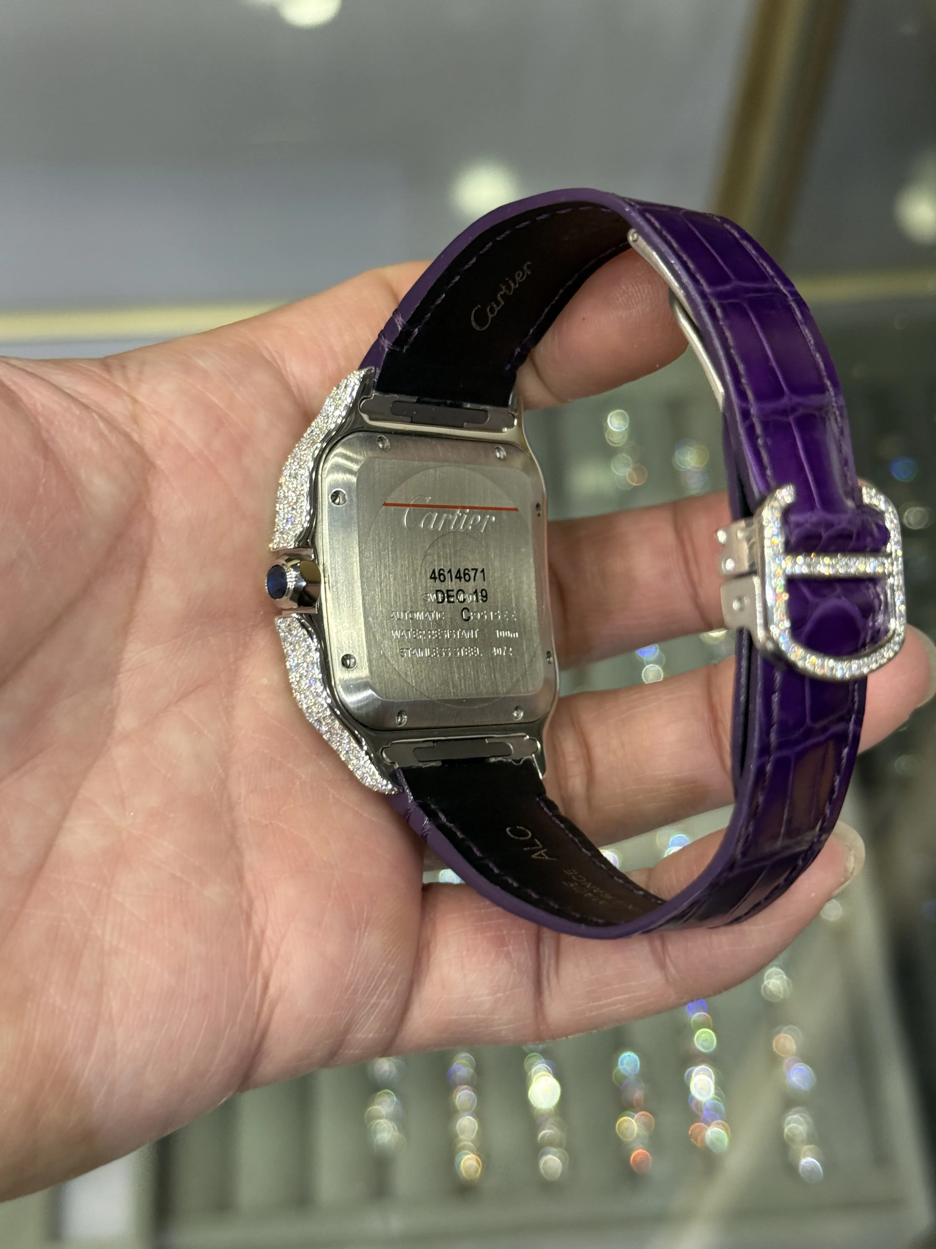 Cartier Santos 100-Style Purple Dial Iced-Out Strap Watch D810019485 — view 7