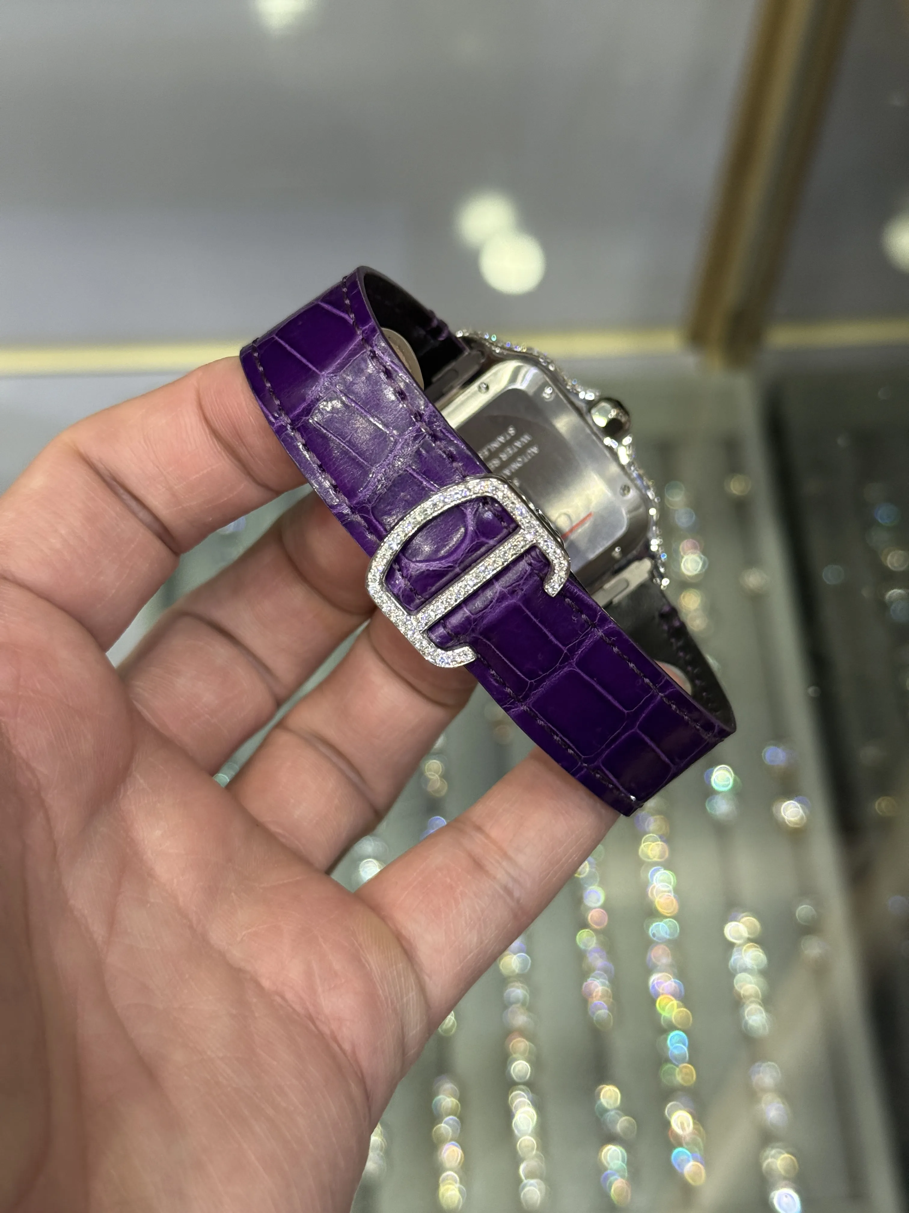 Cartier Santos 100-Style Purple Dial Iced-Out Strap Watch D810019485 — view 8