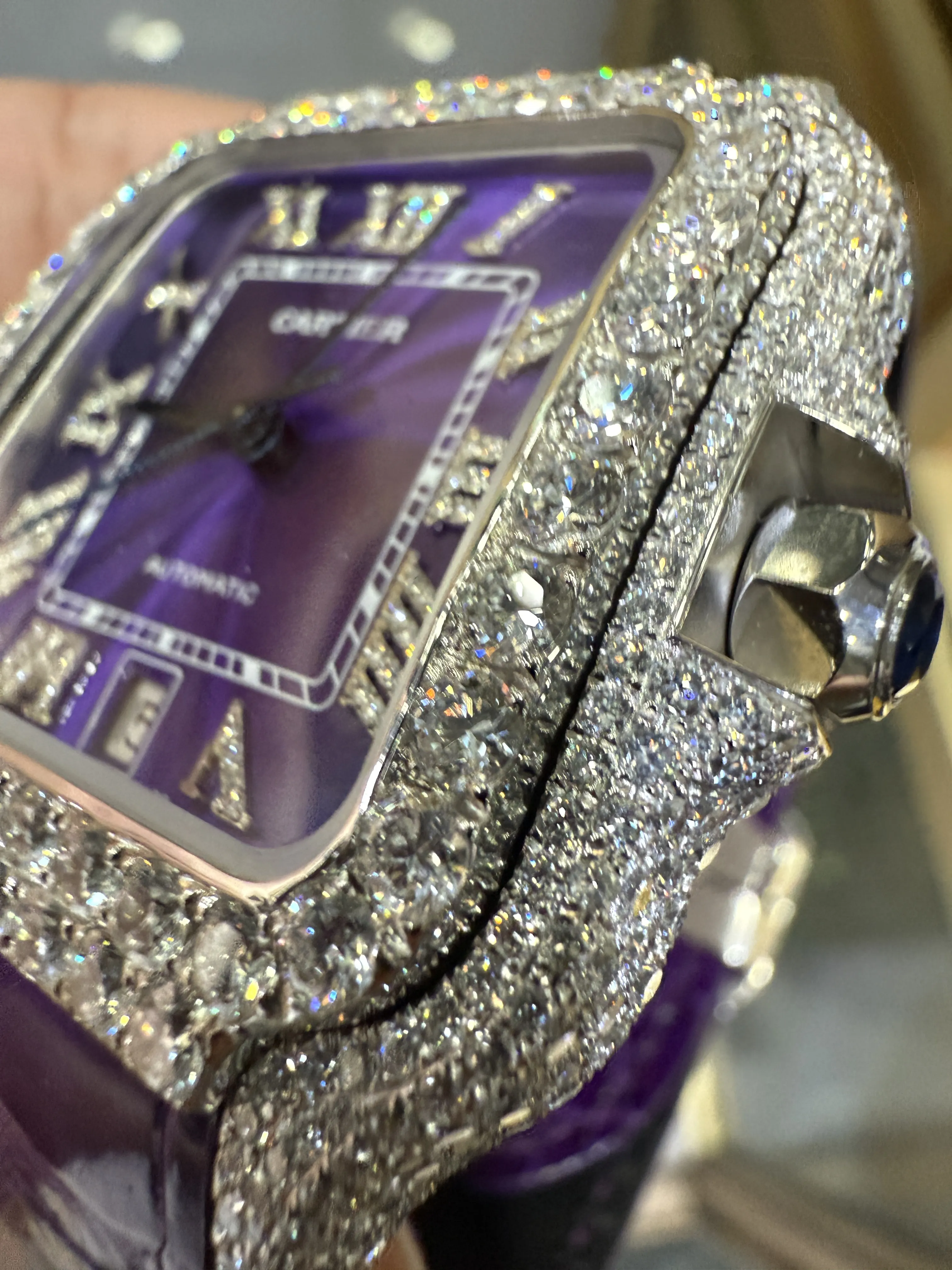Cartier Santos 100-Style Purple Dial Iced-Out Strap Watch D810019485 — view 11