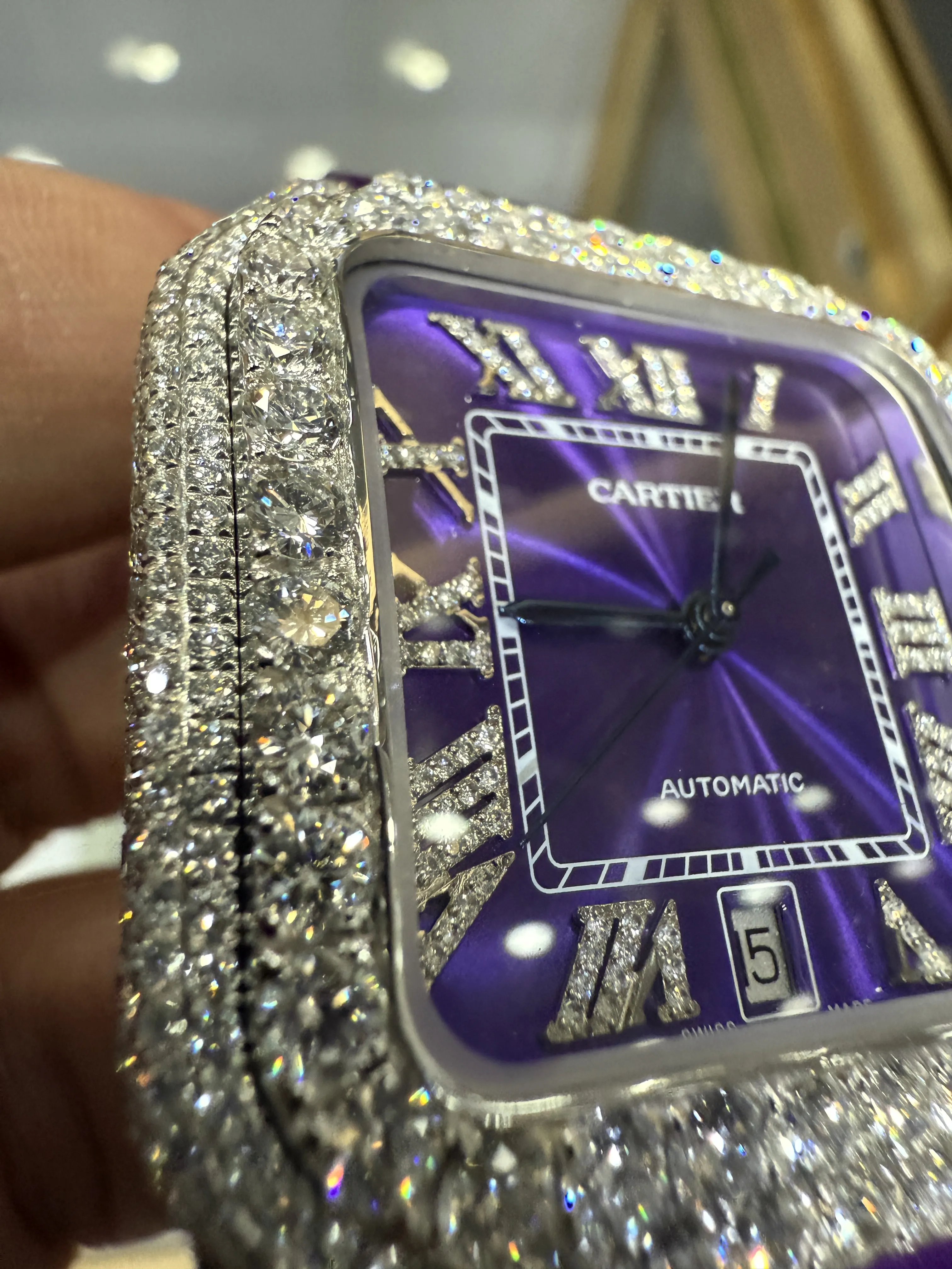 Cartier Santos 100-Style Purple Dial Iced-Out Strap Watch D810019485 — view 12