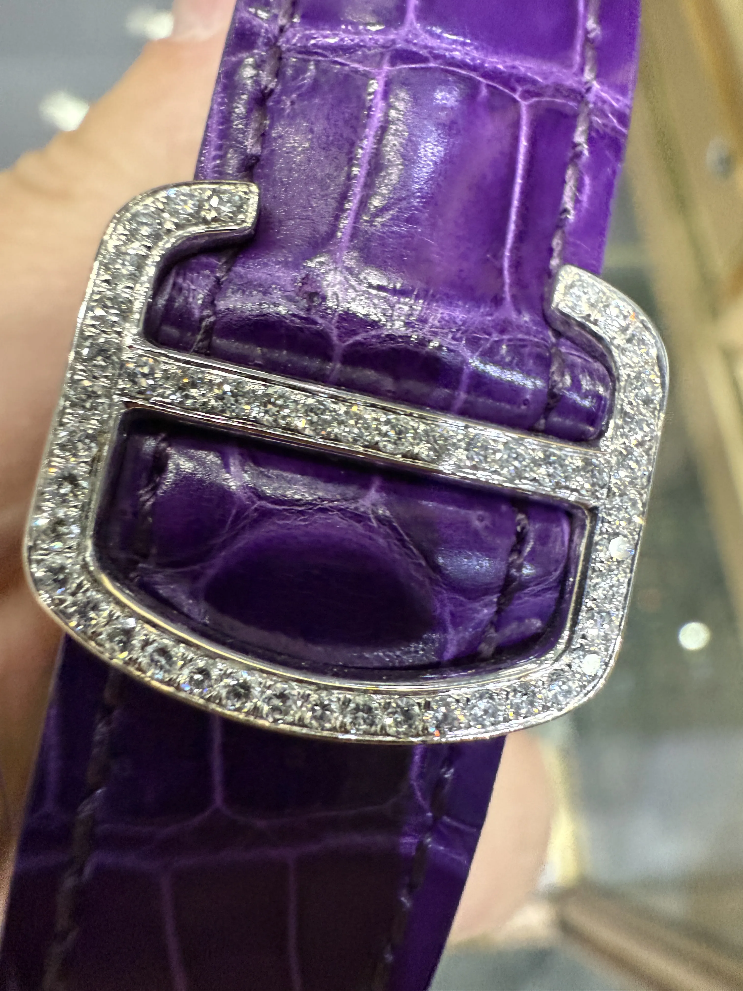 Cartier Santos 100-Style Purple Dial Iced-Out Strap Watch D810019485 — view 13