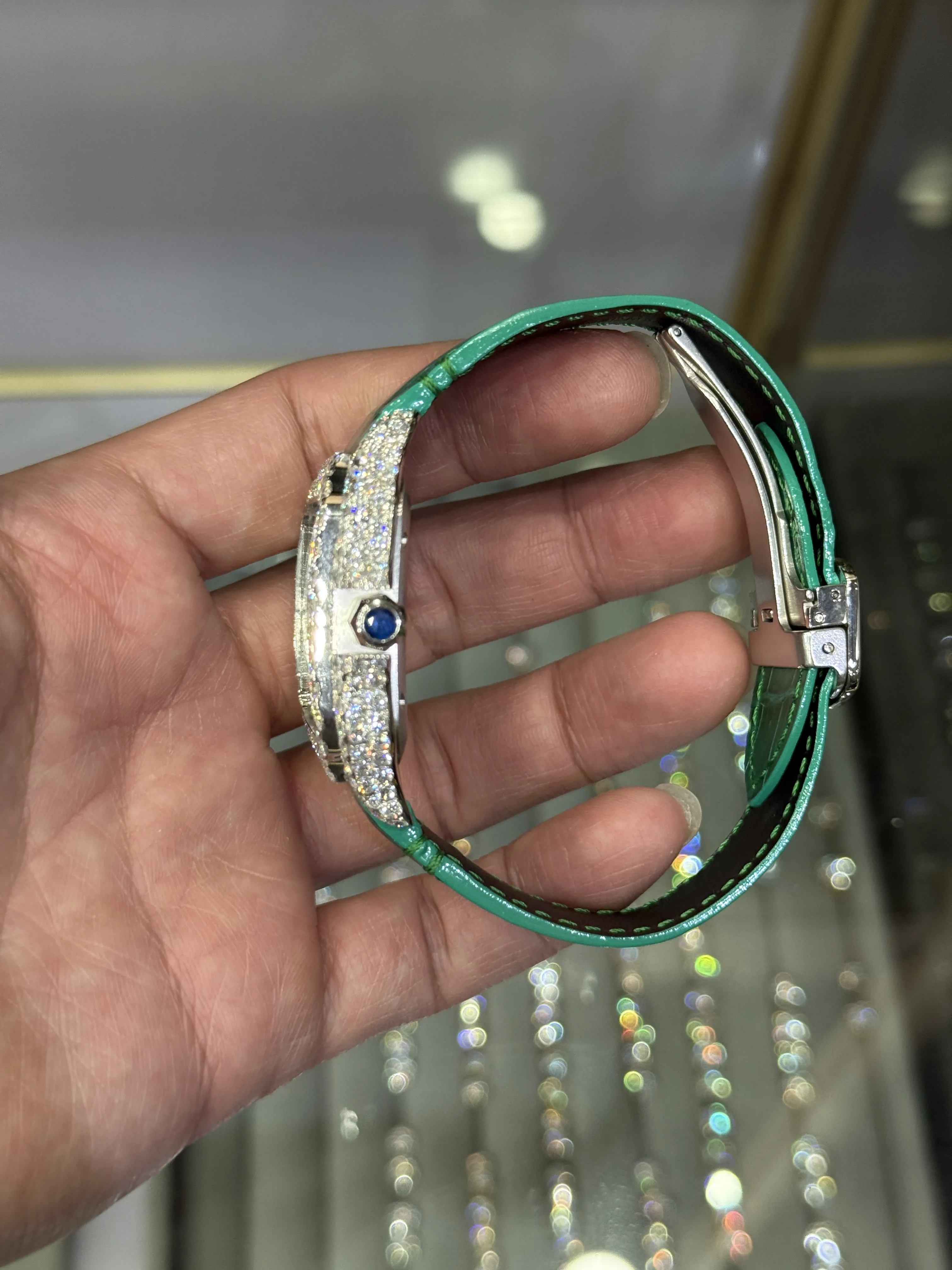 Cartier Santos 100-Style Green Dial Iced-Out Strap Watch D810019486 — view 5