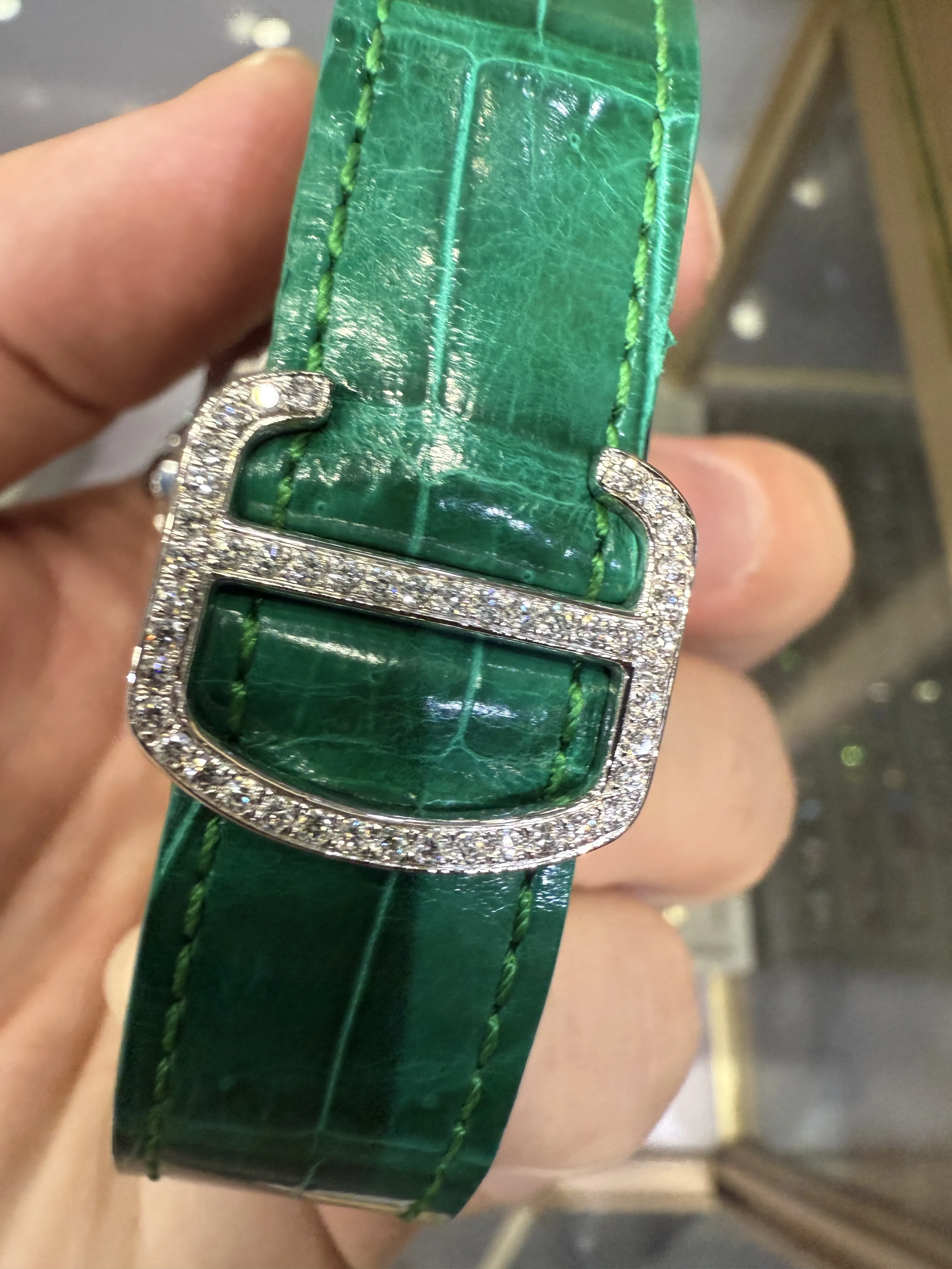 Cartier Santos 100-Style Green Dial Iced-Out Strap Watch D810019486 — view 14