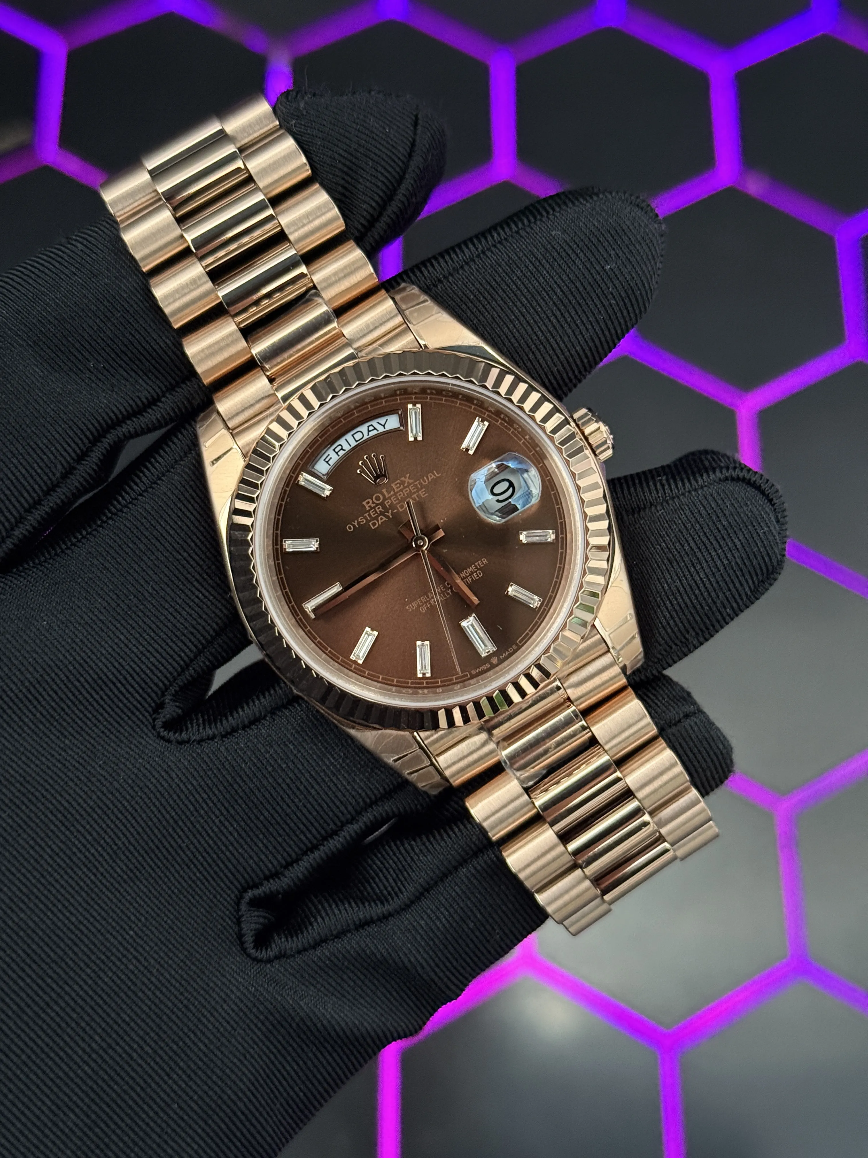 Rolex Day-Date 40-Style Rose-Gold-Tone Chocolate Baguette Dial Watch D391519487 — view 2