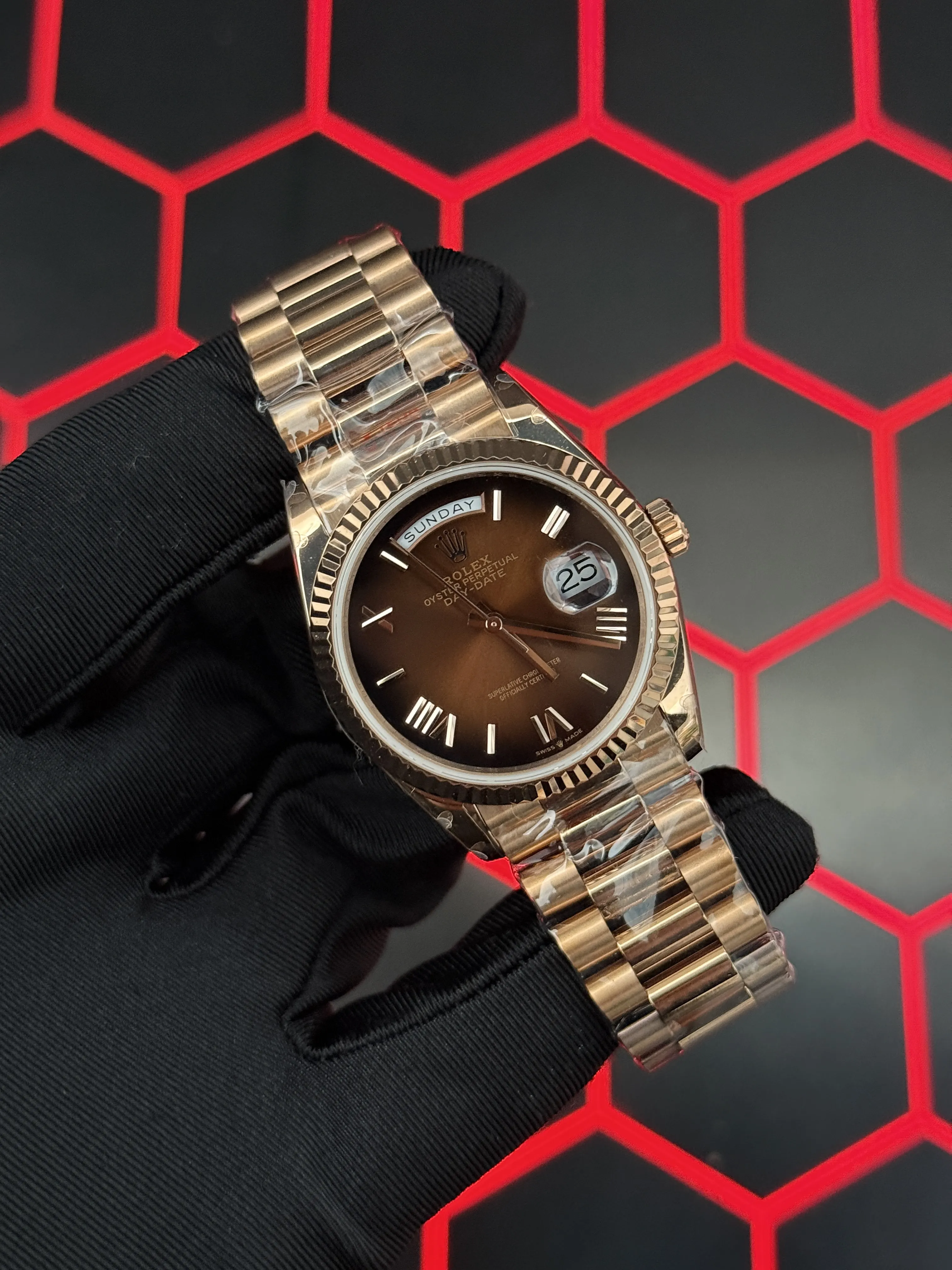 Rolex Day-Date 40-Style Rose-Gold-Tone Chocolate Roman Dial Watch D357819488 — view 2