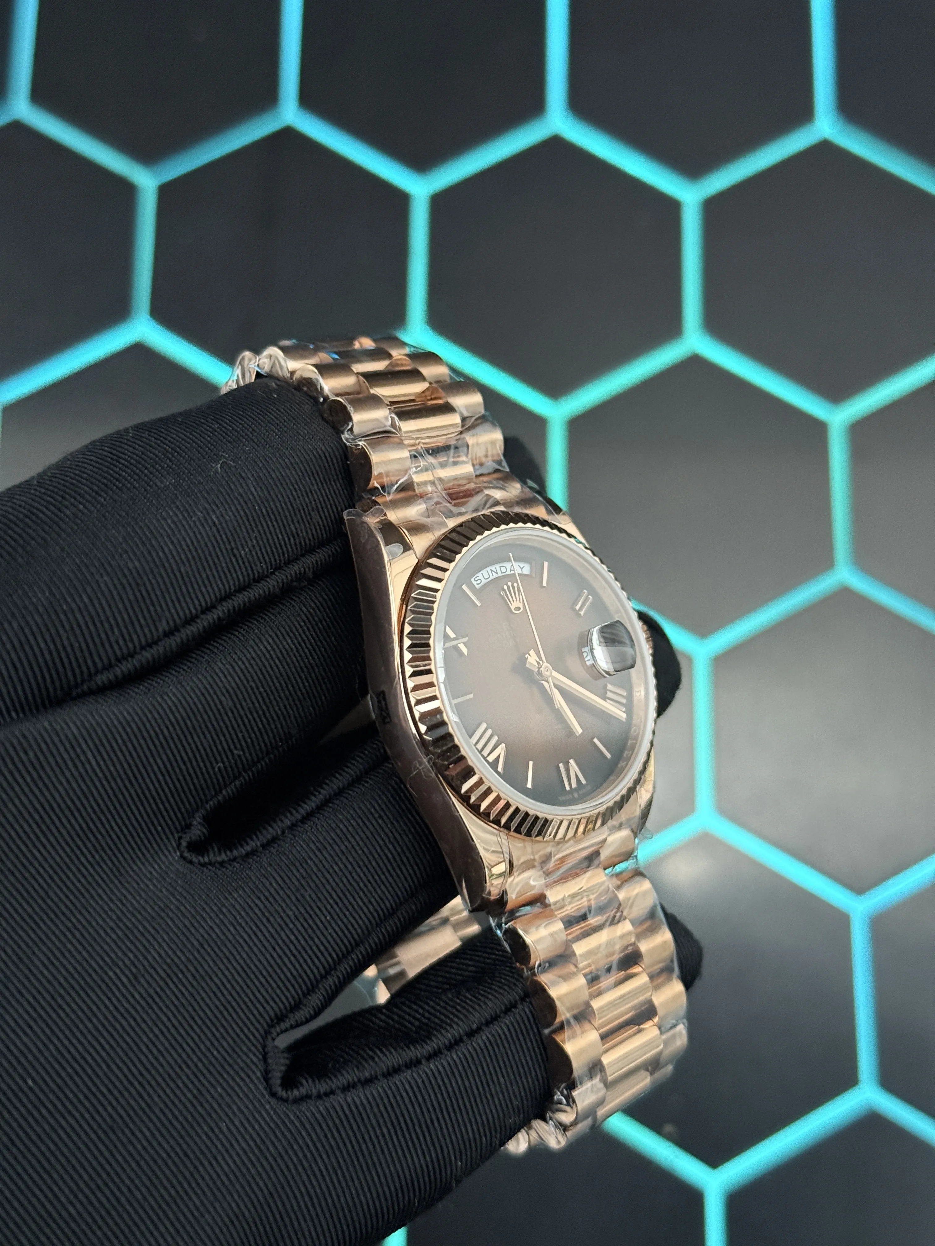Rolex Day-Date 40-Style Rose-Gold-Tone Chocolate Roman Dial Watch D357819488 — view 3