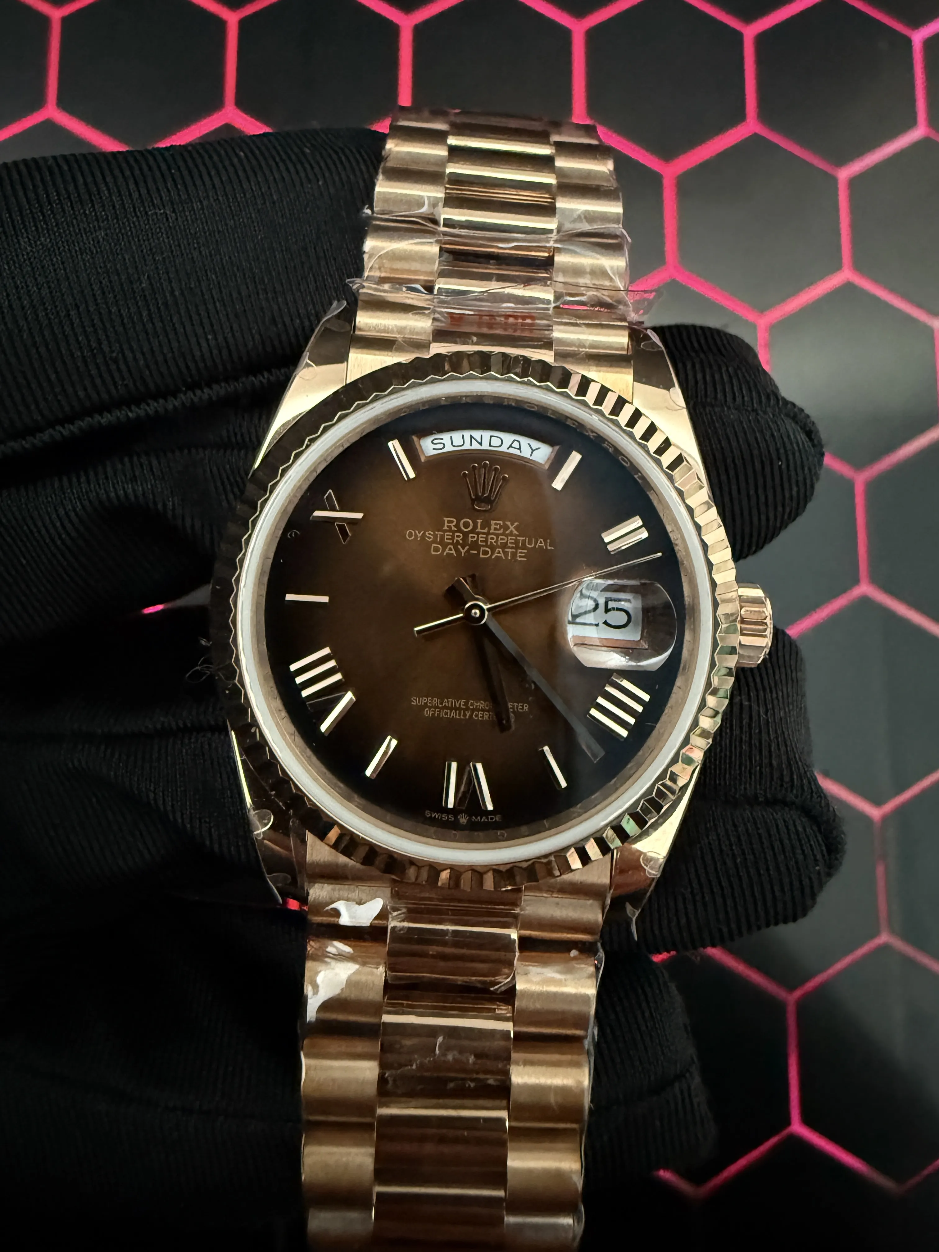 Rolex Day-Date 40-Style Rose-Gold-Tone Chocolate Roman Dial Watch D357819488 — view 8