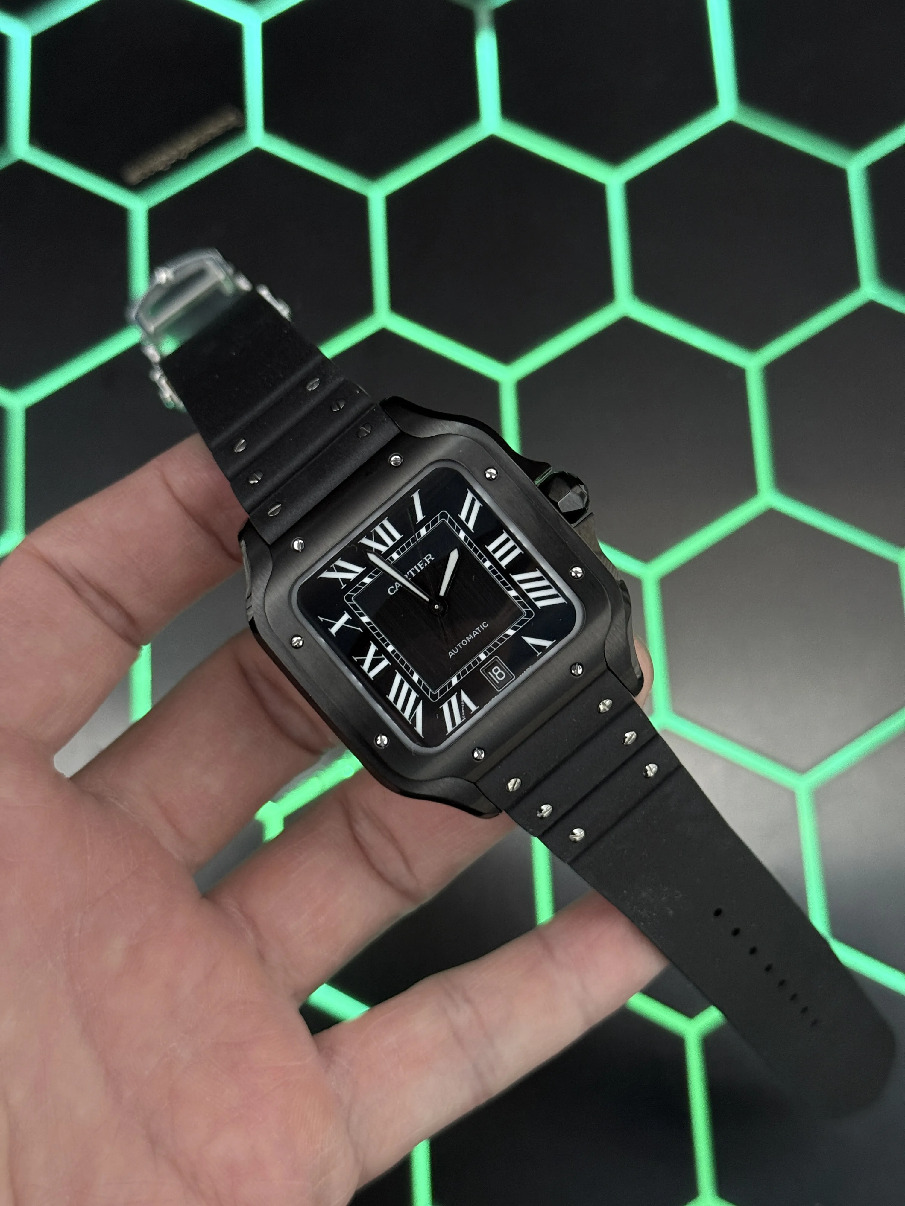 Cartier Santos 100-Style Black Roman Dial Strap Watch D398319489 — view 2