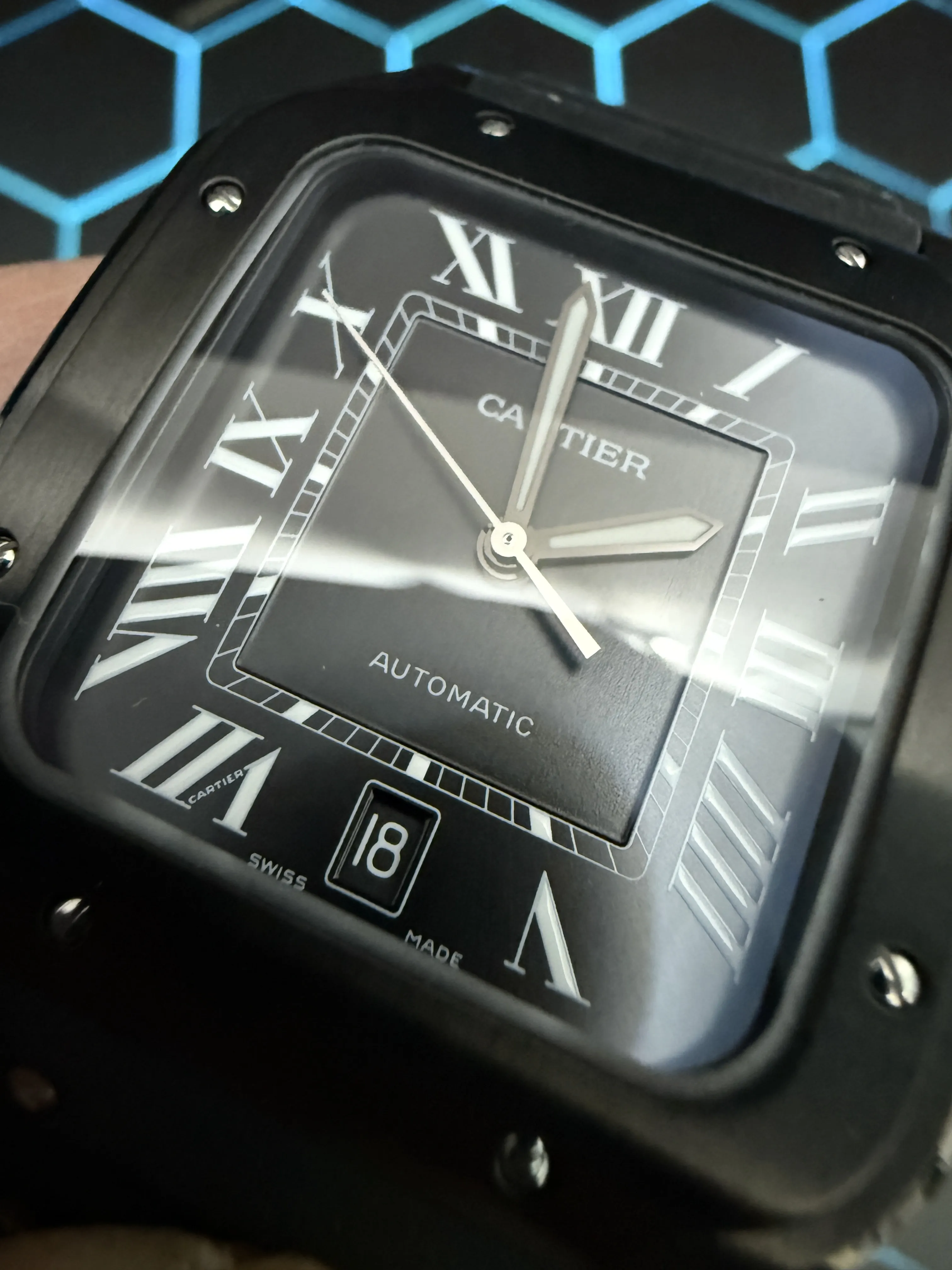 Cartier Santos 100-Style Black Roman Dial Strap Watch D398319489 — view 8