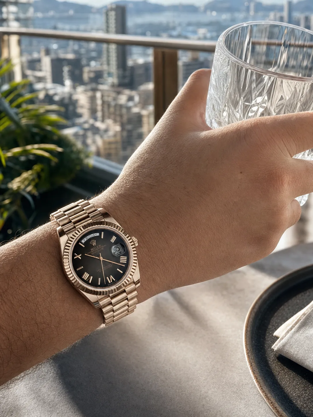Rolex Day-Date 40-Style Rose-Gold-Tone Charcoal Roman Dial Watch D486019491