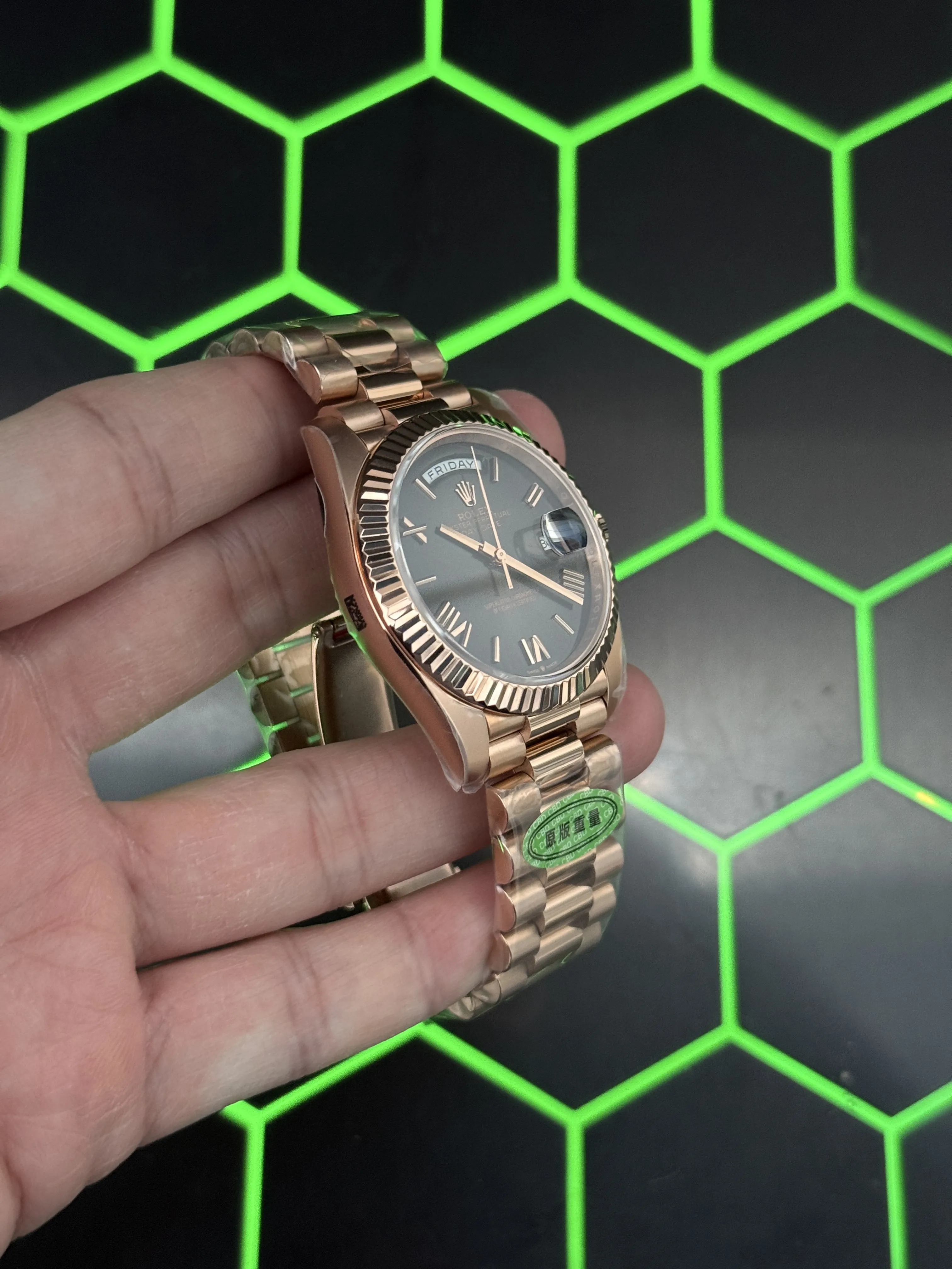 Rolex Day-Date 40-Style Rose-Gold-Tone Charcoal Roman Dial Watch D486019491 — view 3