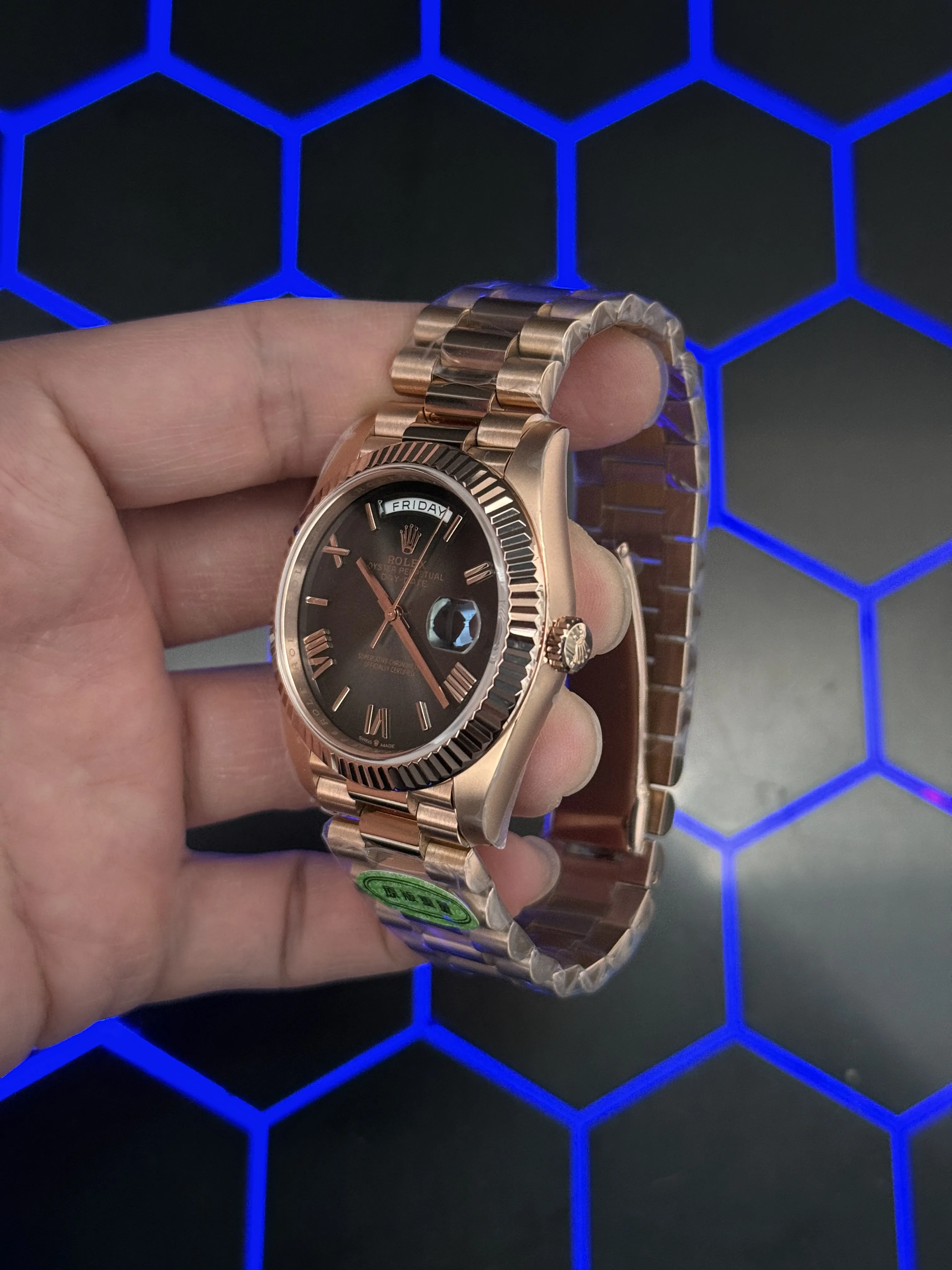 Rolex Day-Date 40-Style Rose-Gold-Tone Charcoal Roman Dial Watch D486019491 — view 4