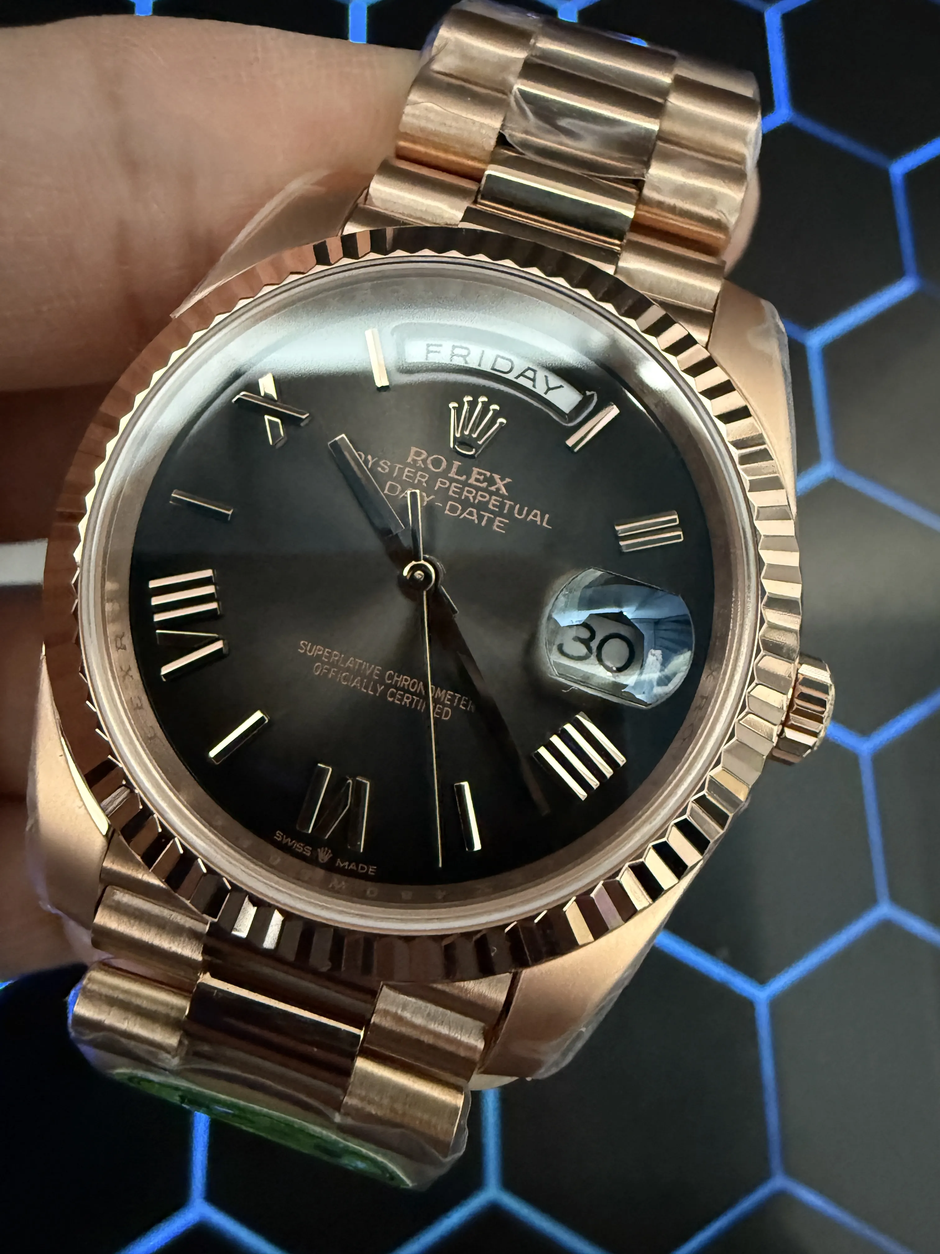 Rolex Day-Date 40-Style Rose-Gold-Tone Charcoal Roman Dial Watch D486019491 — view 8