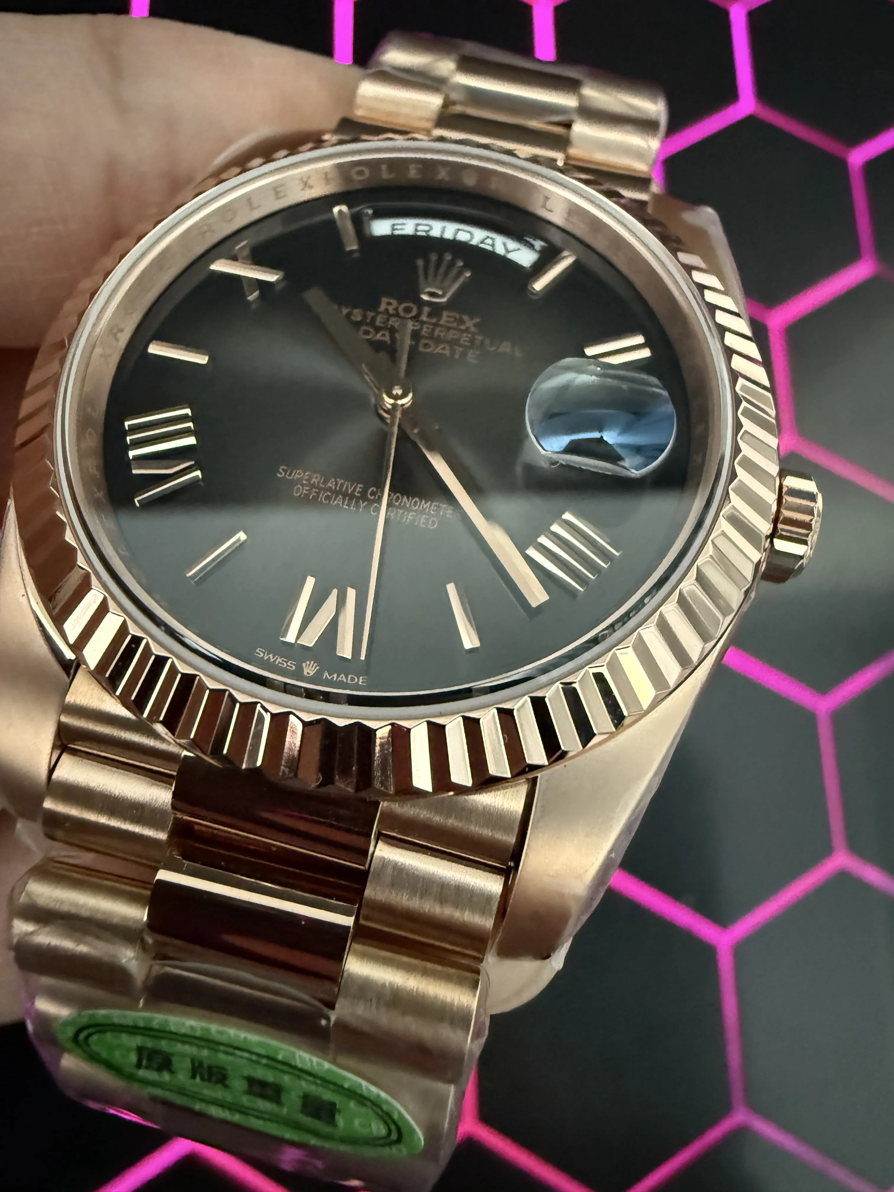 Rolex Day-Date 40-Style Rose-Gold-Tone Charcoal Roman Dial Watch D486019491 — view 9