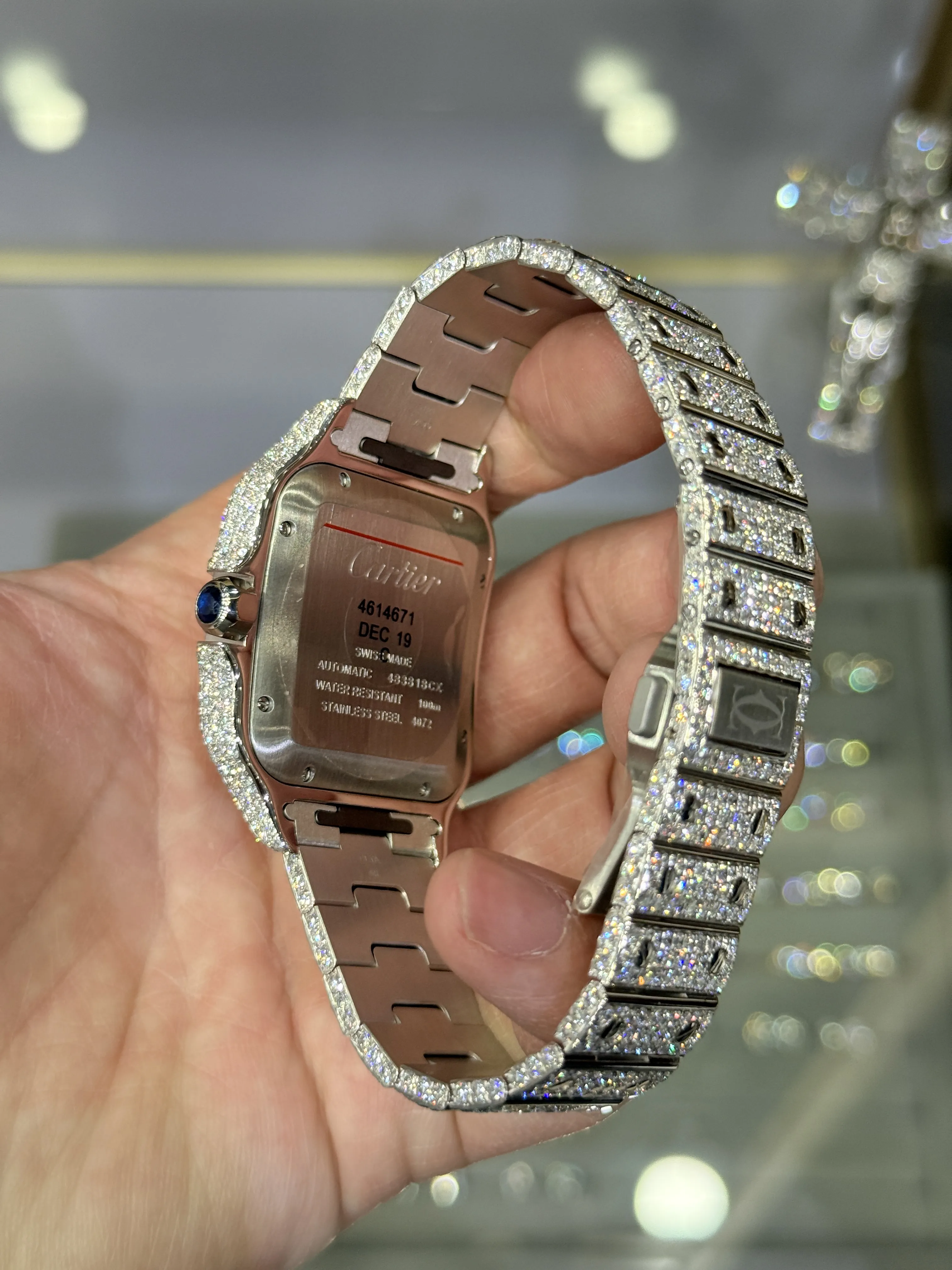 Cartier Santos-Style Iced-Out Purple Roman Dial Watch D1147519492 — view 7