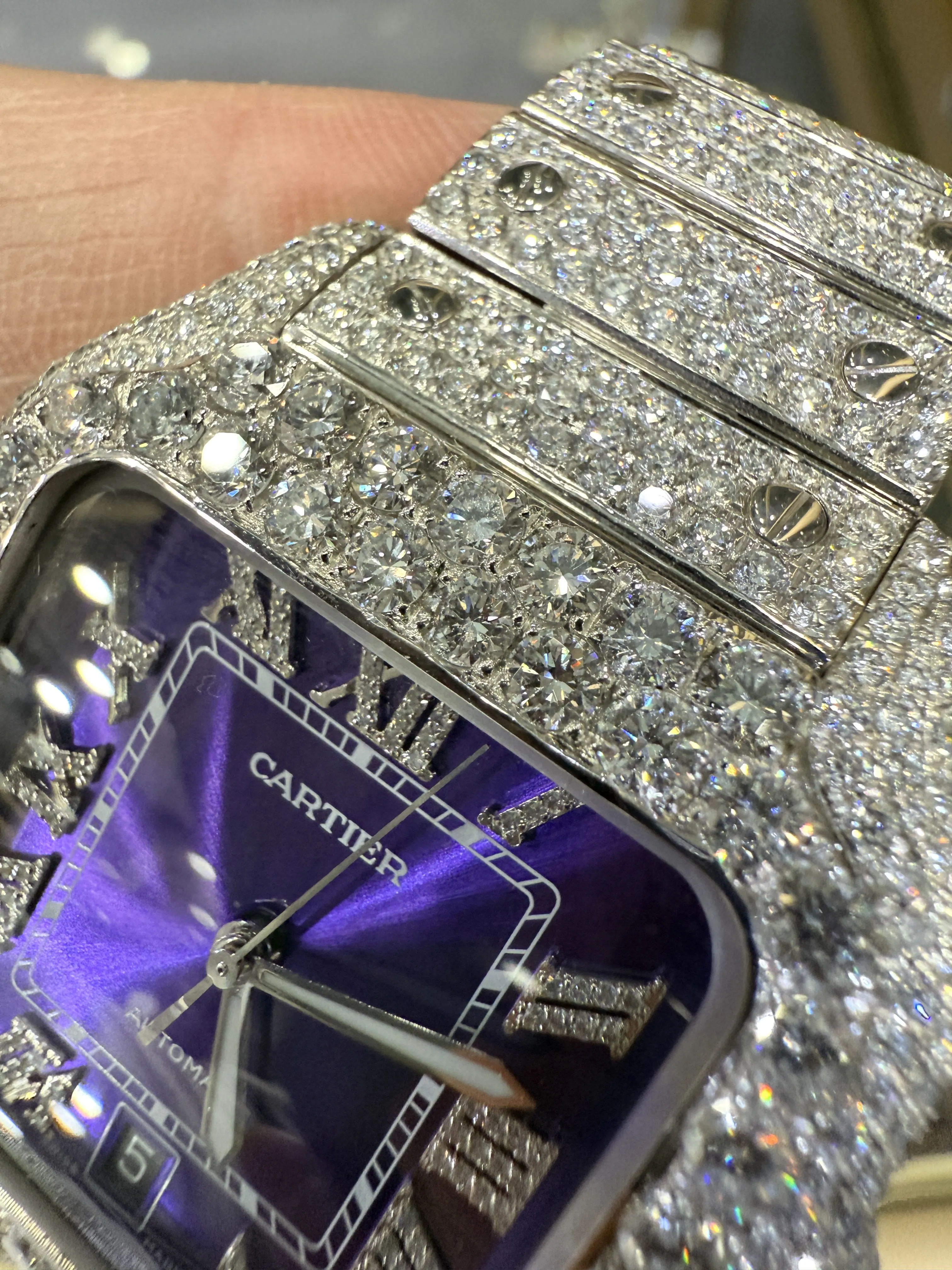 Cartier Santos-Style Iced-Out Purple Roman Dial Watch D1147519492 — view 10