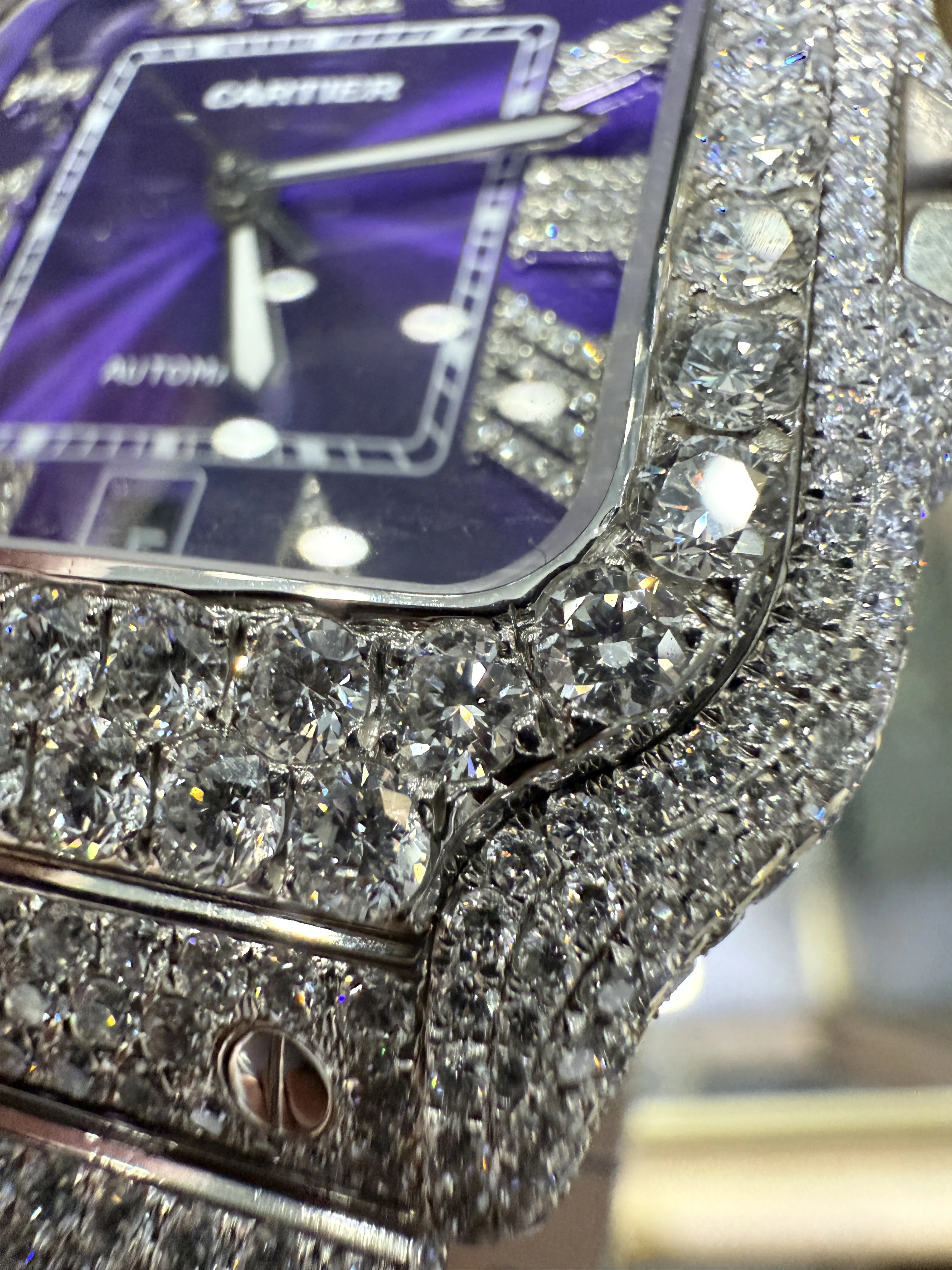 Cartier Santos-Style Iced-Out Purple Roman Dial Watch D1147519492 — view 12