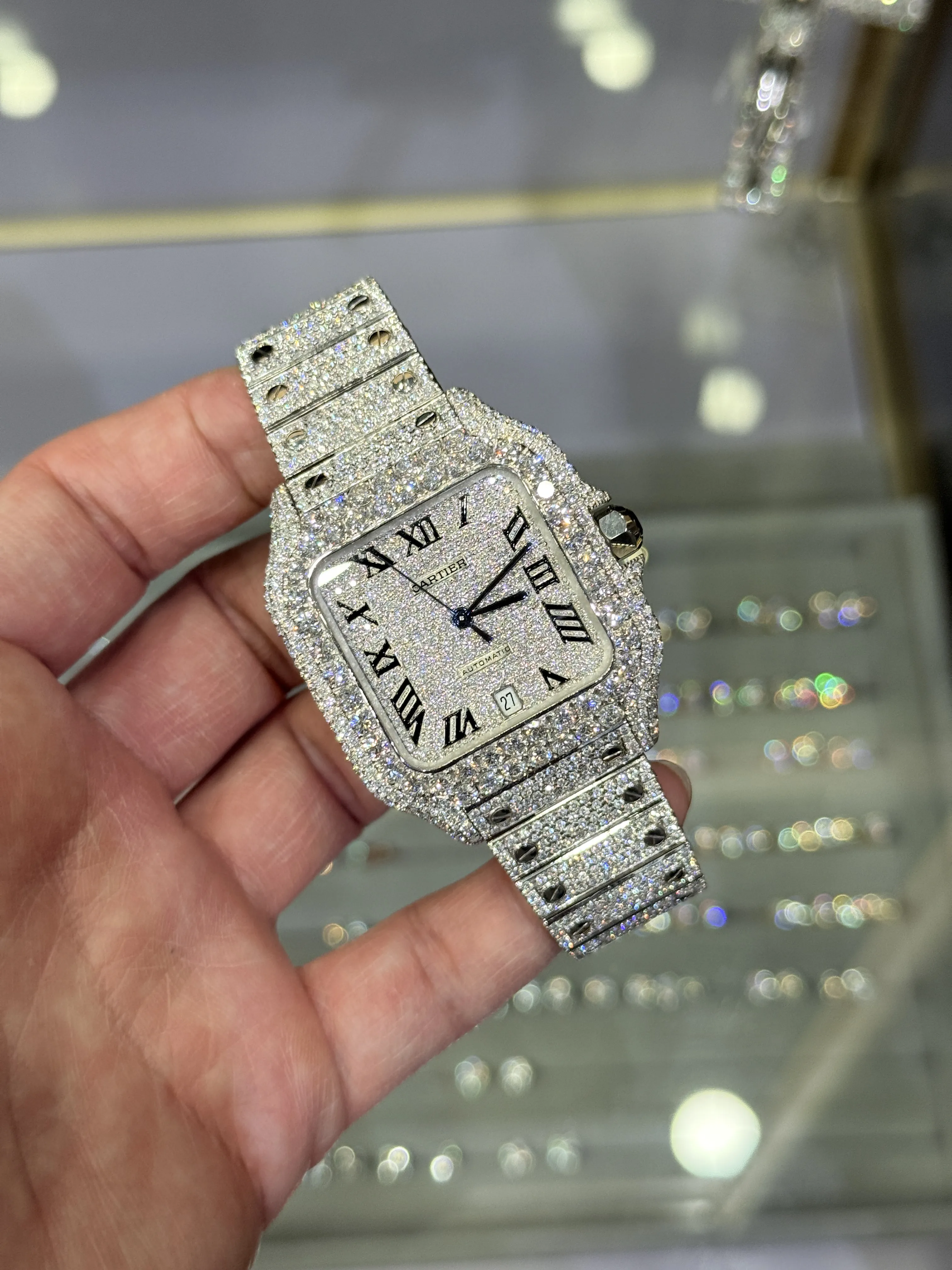 Cartier Santos-Style Iced-Out Pave Roman Dial Watch D1147519493 — view 2