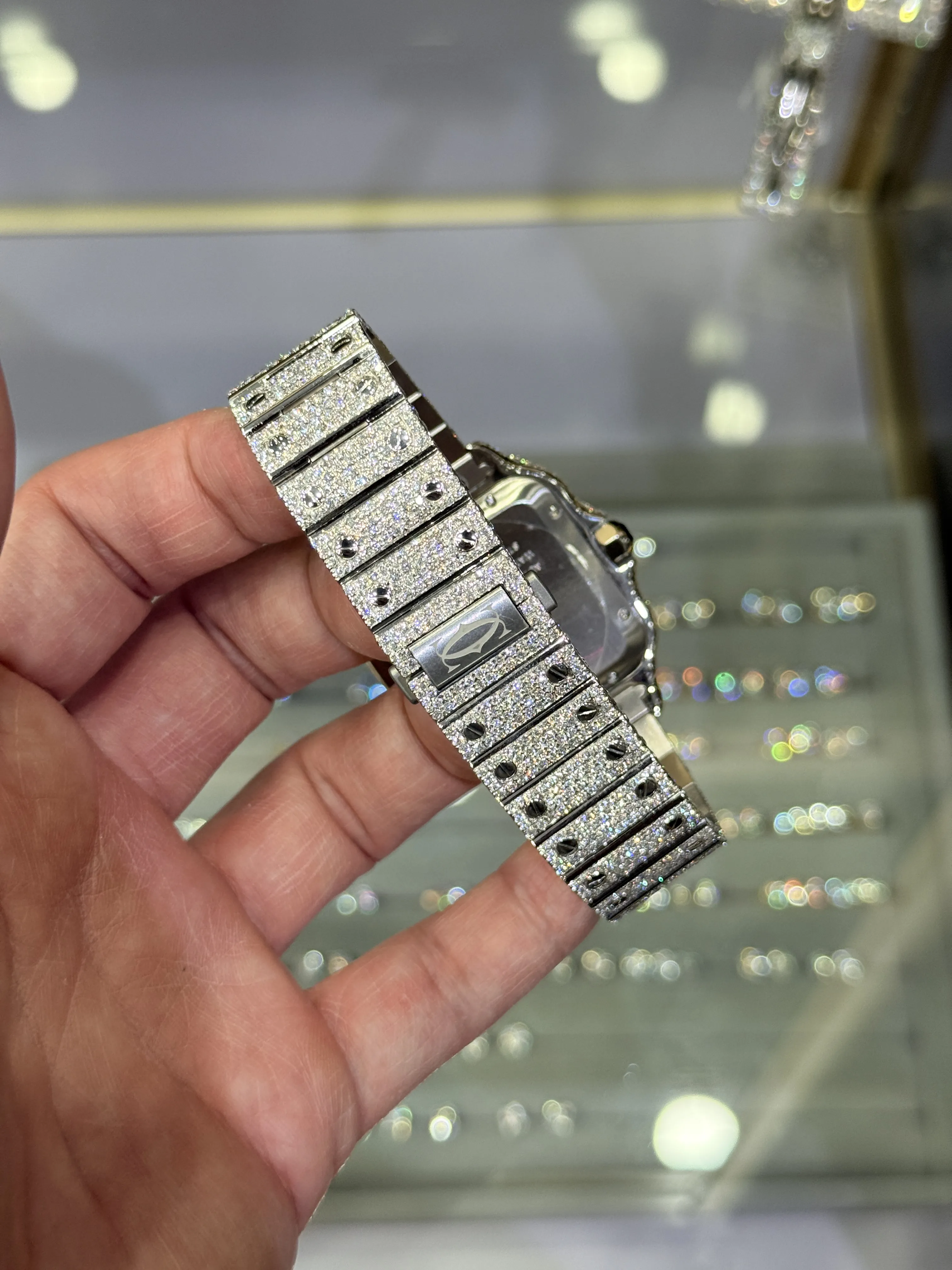 Cartier Santos-Style Iced-Out Pave Roman Dial Watch D1147519493 — view 7