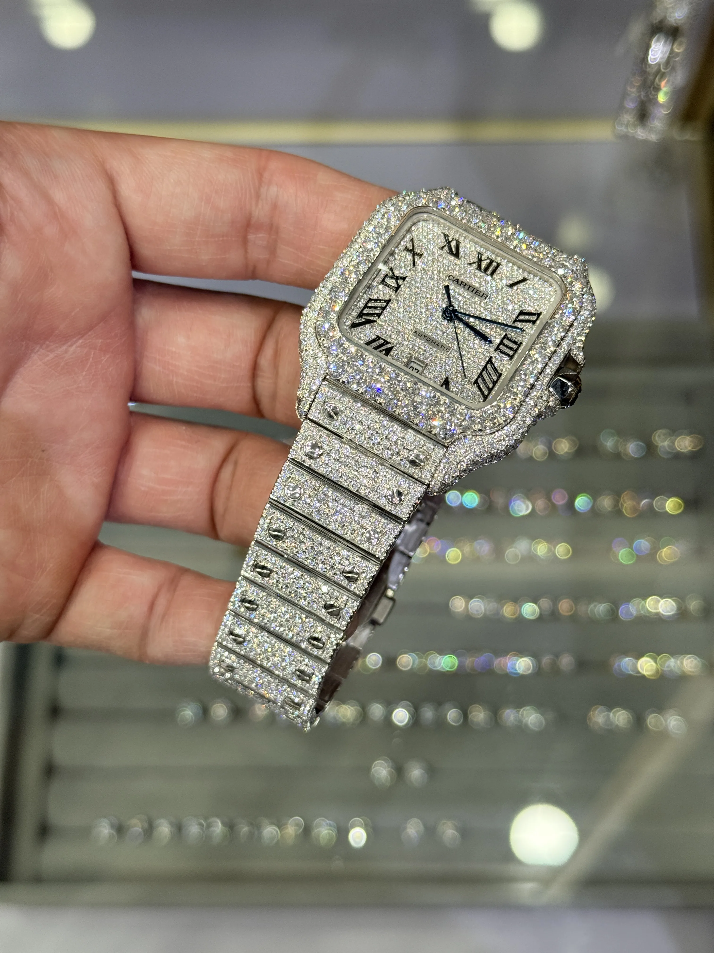 Cartier Santos-Style Iced-Out Pave Roman Dial Watch D1147519493 — view 8