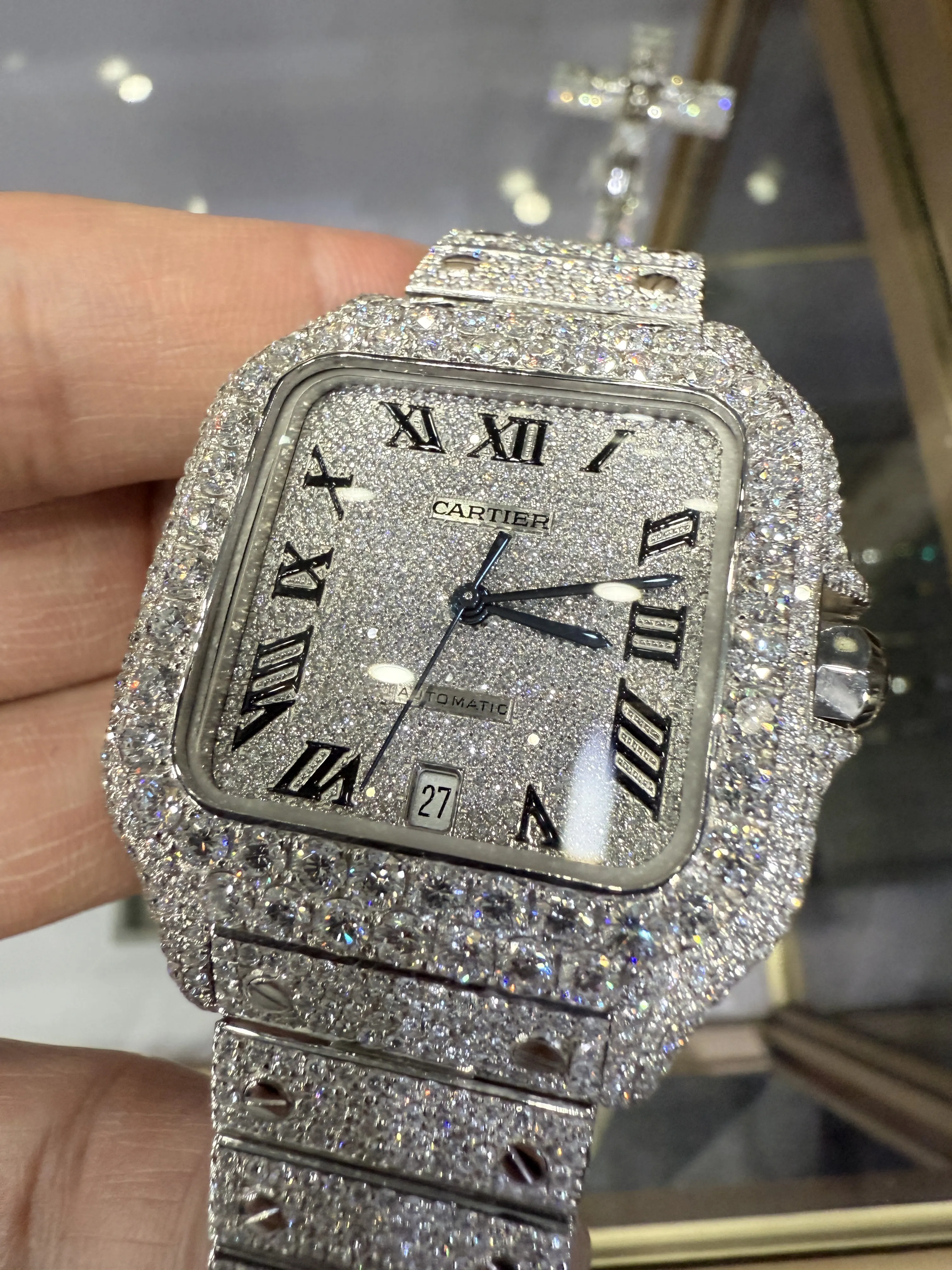 Cartier Santos-Style Iced-Out Pave Roman Dial Watch D1147519493 — view 9