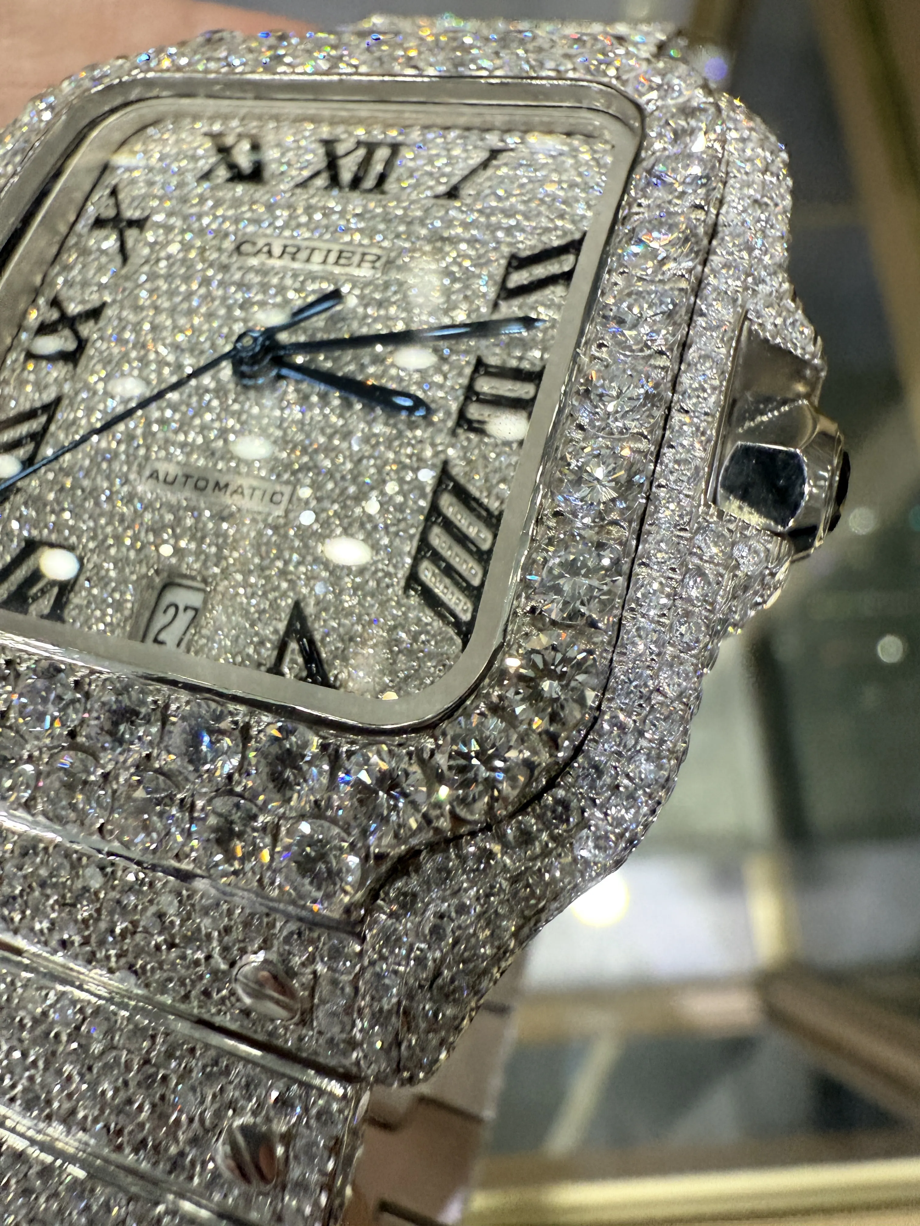 Cartier Santos-Style Iced-Out Pave Roman Dial Watch D1147519493 — view 10