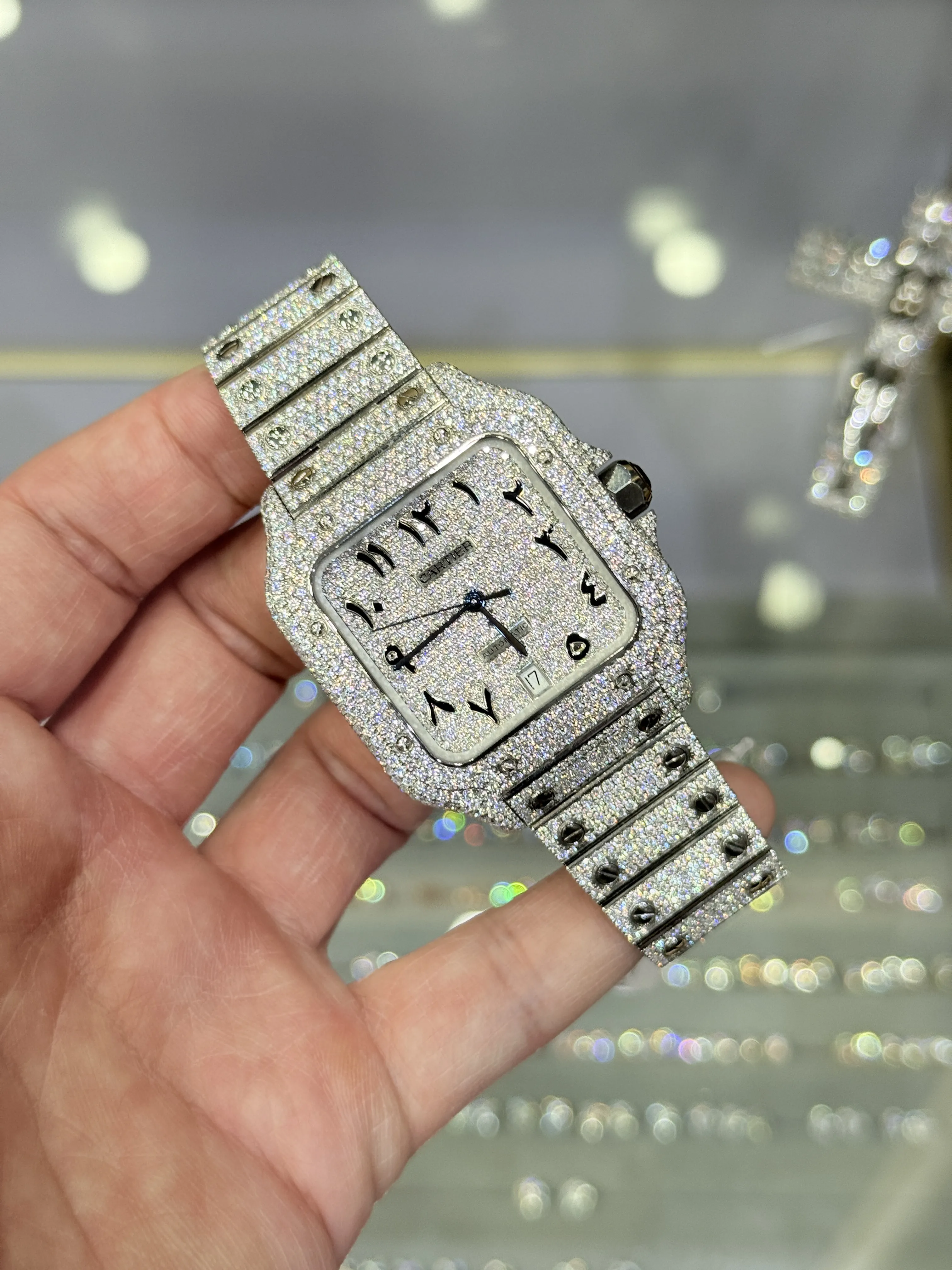 Cartier Santos-Style Iced-Out Eastern Arabic Numeral Dial Watch D1147519495 — view 2