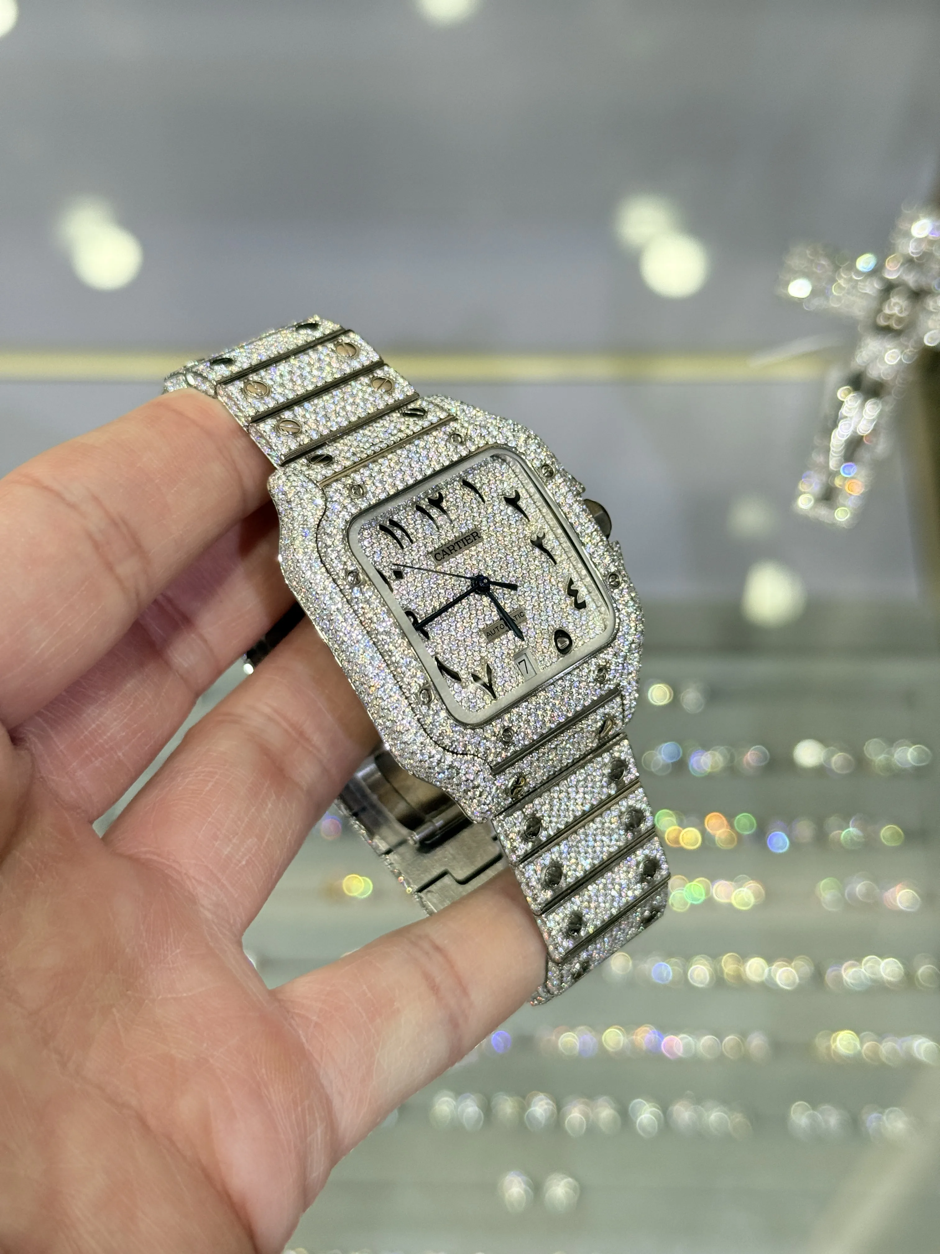 Cartier Santos-Style Iced-Out Eastern Arabic Numeral Dial Watch D1147519495 — view 3