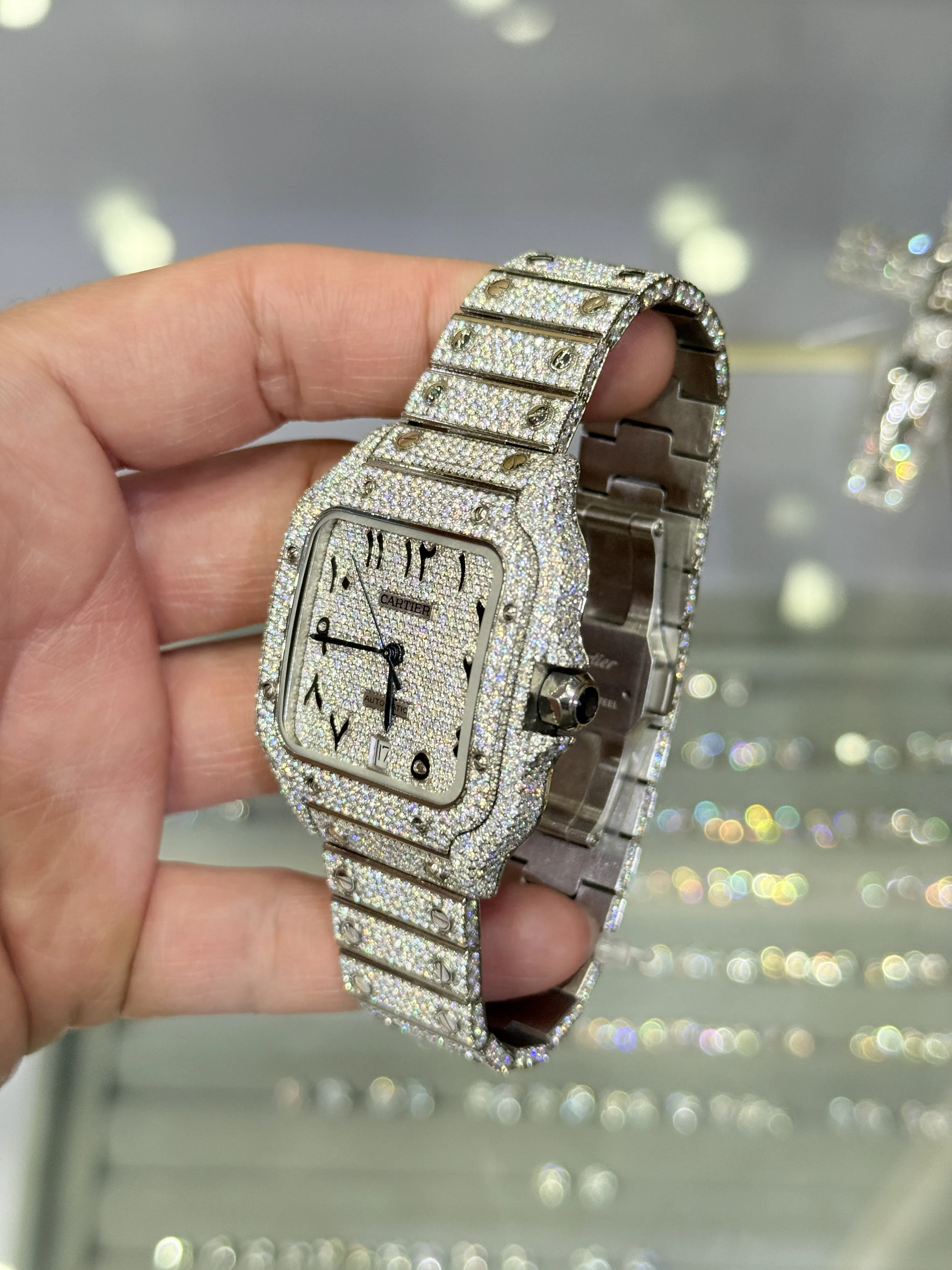 Cartier Santos-Style Iced-Out Eastern Arabic Numeral Dial Watch D1147519495 — view 4