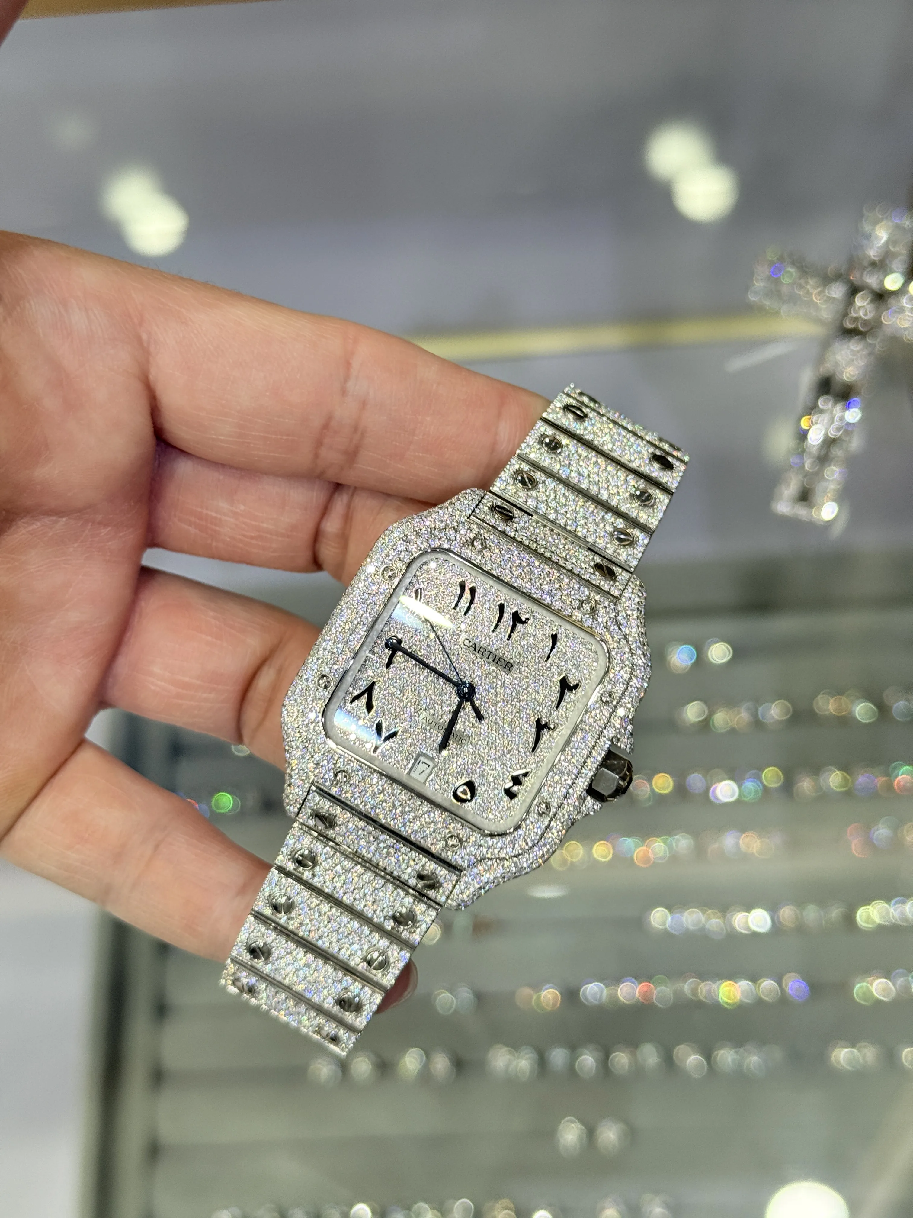 Cartier Santos-Style Iced-Out Eastern Arabic Numeral Dial Watch D1147519495 — view 8