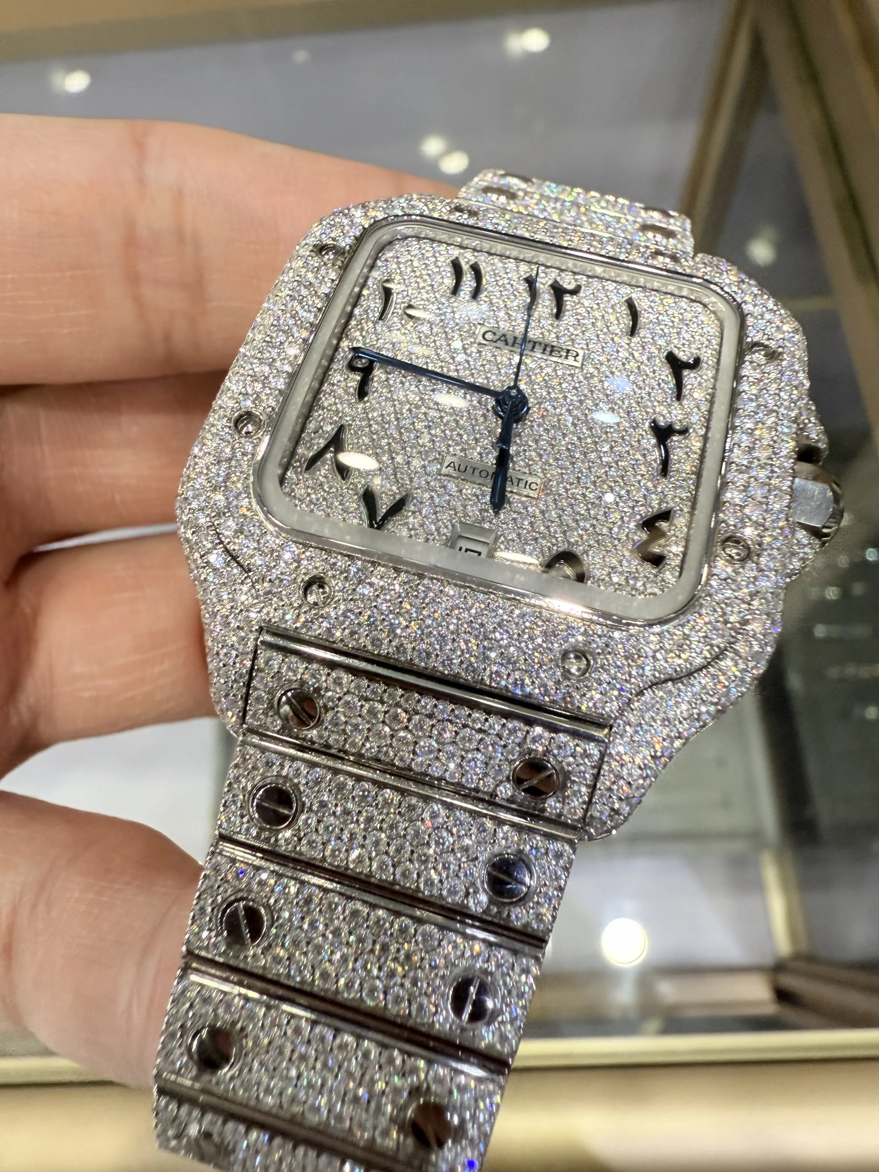Cartier Santos-Style Iced-Out Eastern Arabic Numeral Dial Watch D1147519495 — view 9