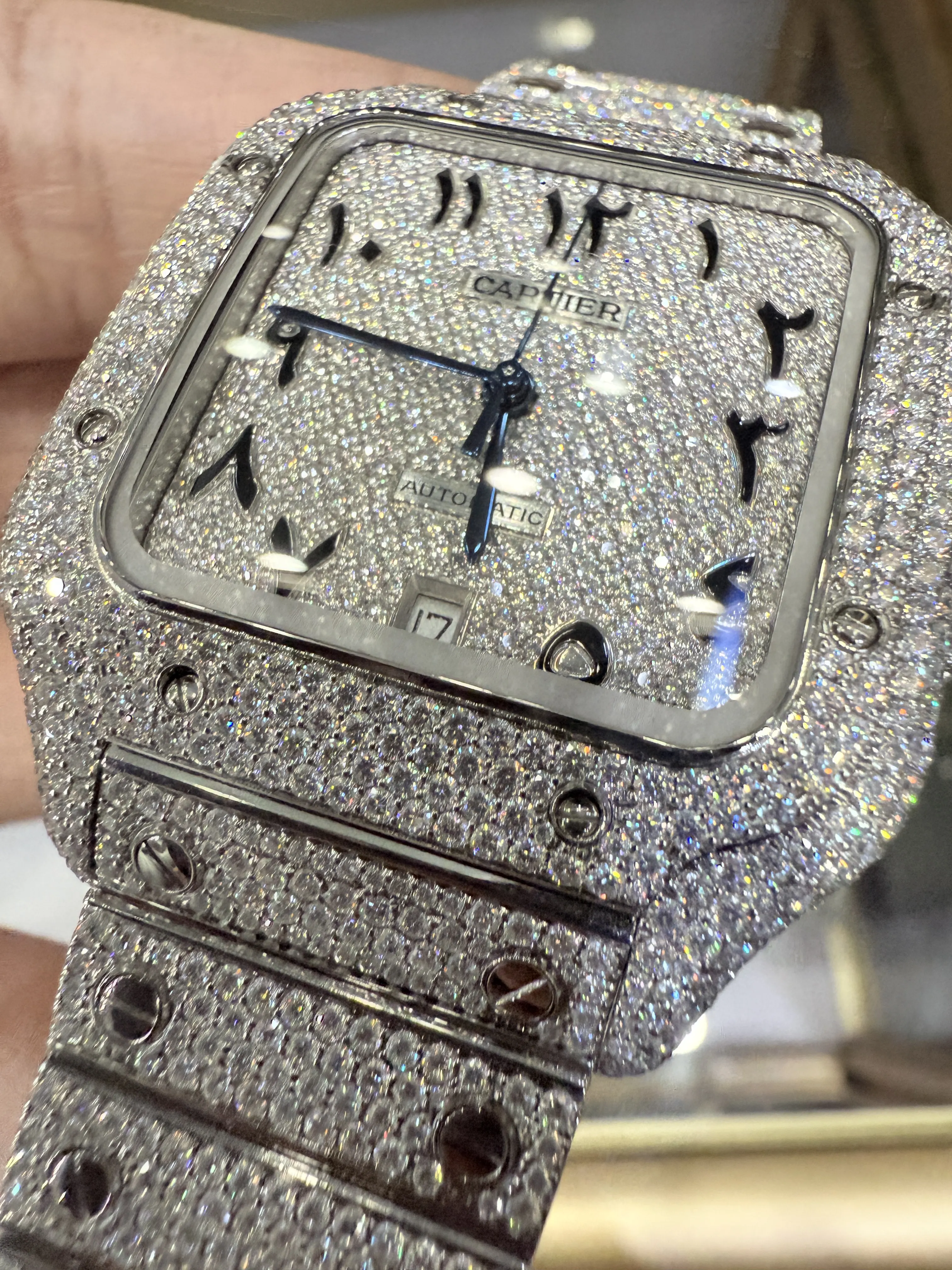 Cartier Santos-Style Iced-Out Eastern Arabic Numeral Dial Watch D1147519495 — view 10