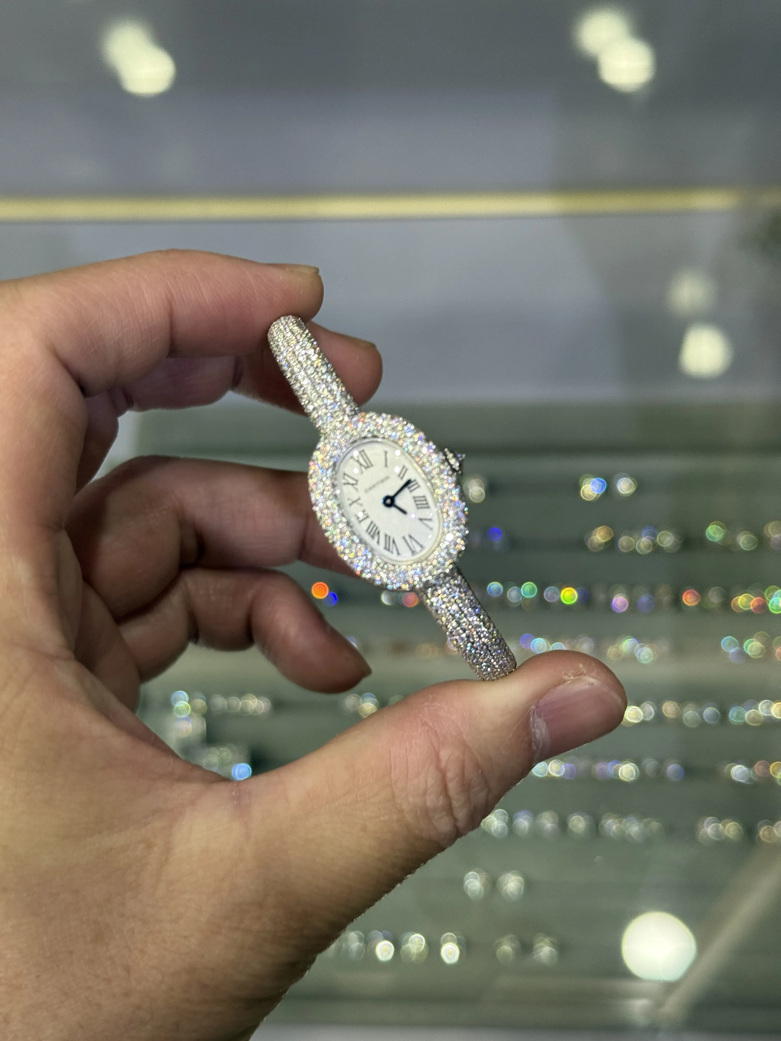 Cartier Baignoire-Style Iced-Out White Roman Dial Bangle Watch D675019496 — view 2