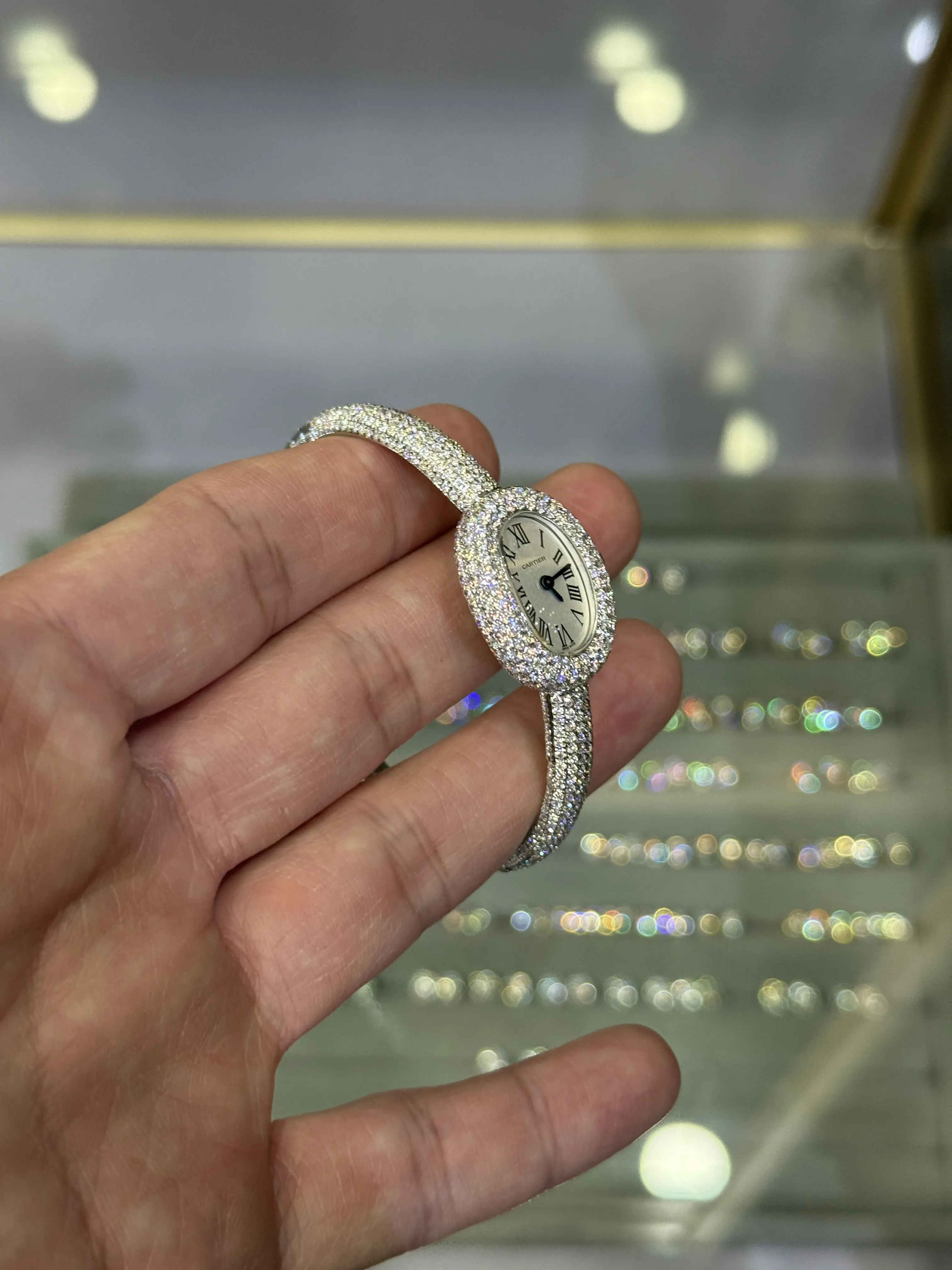 Cartier Baignoire-Style Iced-Out White Roman Dial Bangle Watch D675019496 — view 5