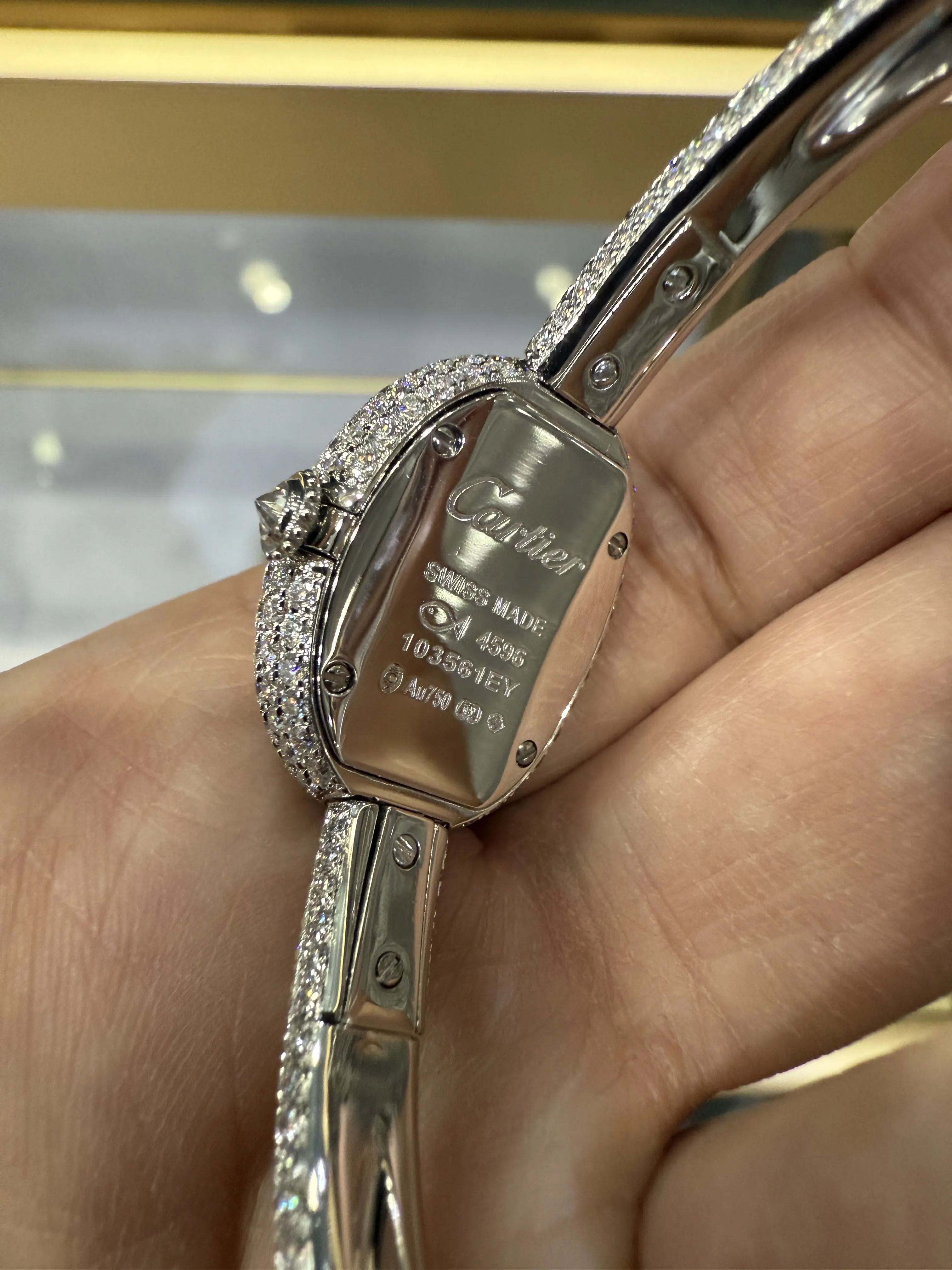 Cartier Baignoire-Style Iced-Out White Roman Dial Bangle Watch D675019496 — view 10