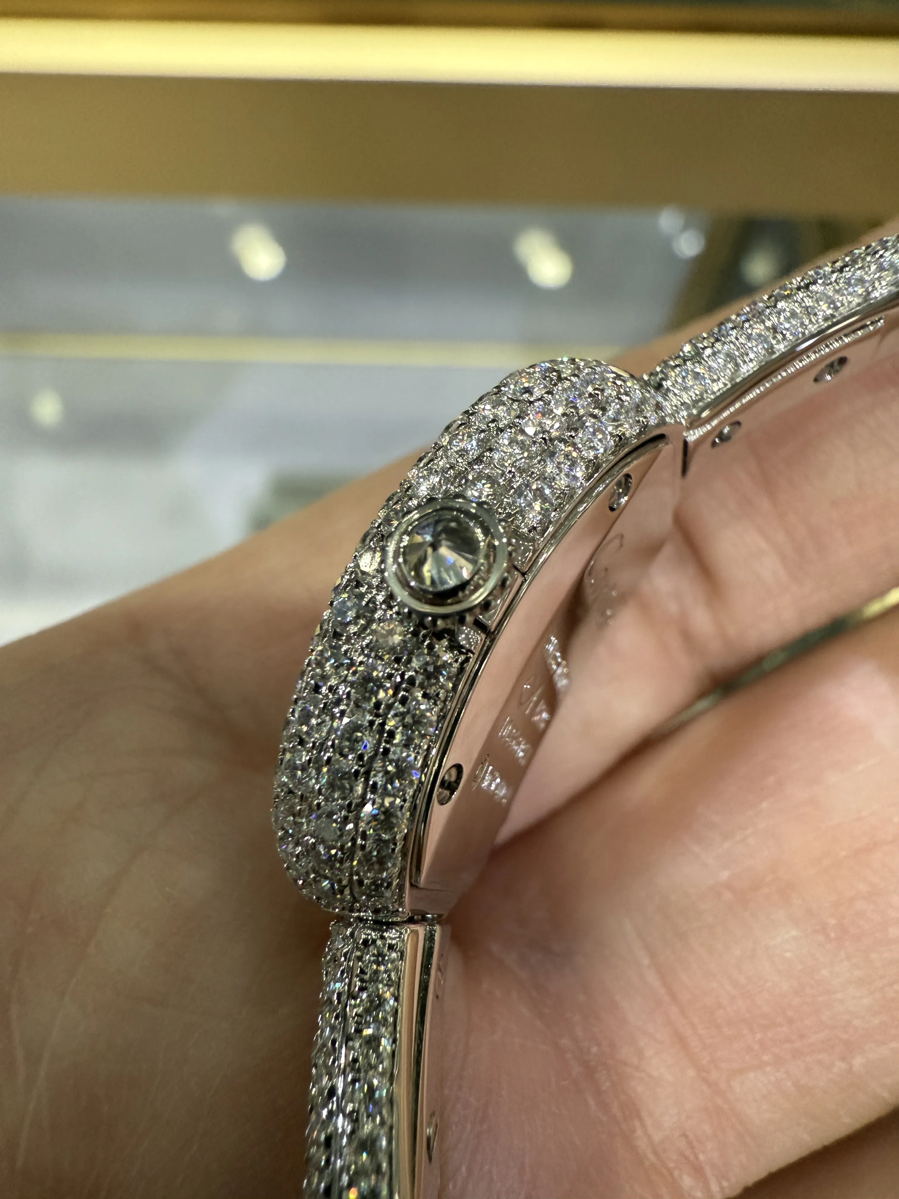 Cartier Baignoire-Style Iced-Out White Roman Dial Bangle Watch D675019496 — view 11