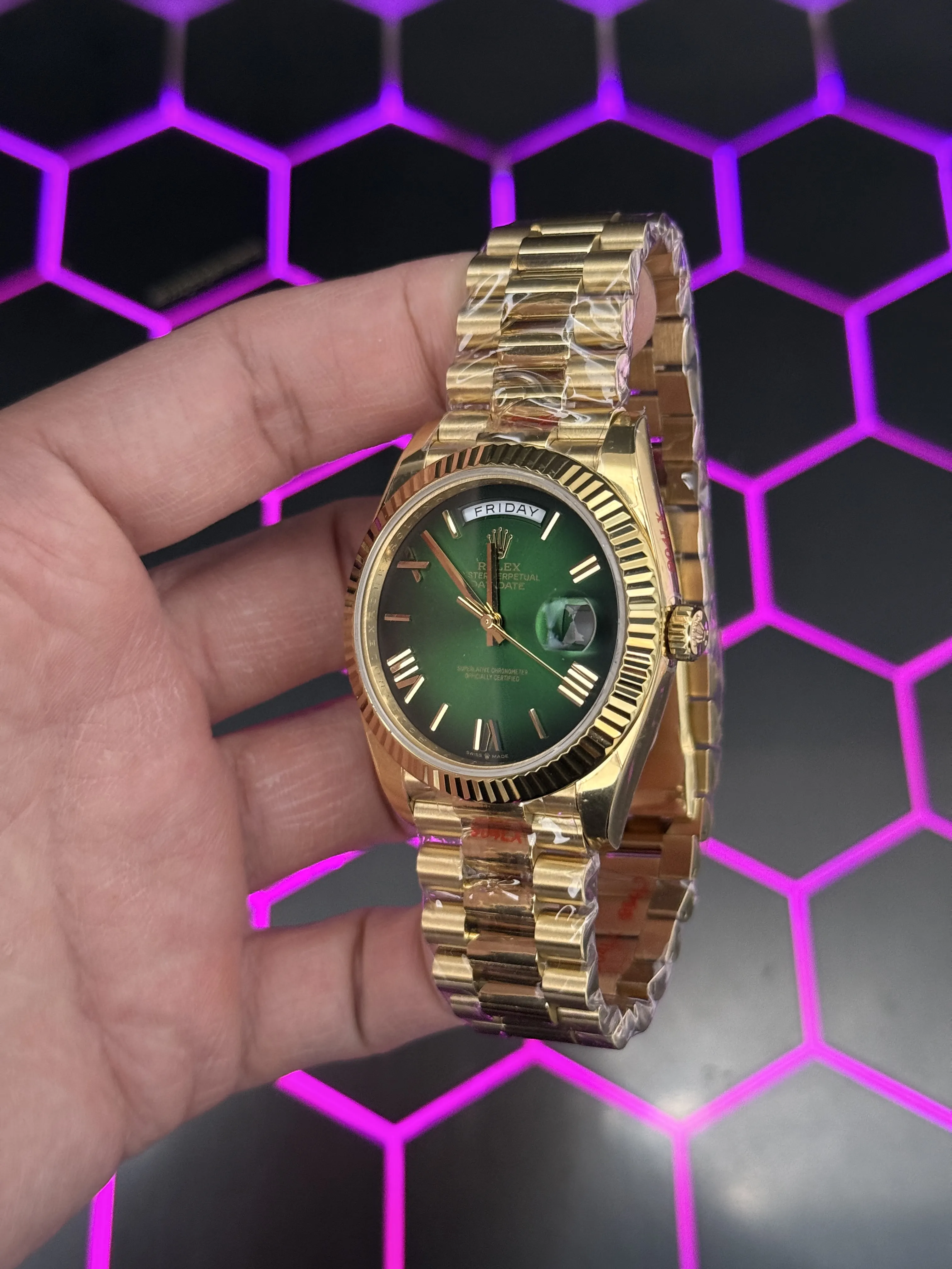 Rolex Day-Date-Style Gold Green Roman Dial Watch D391519501 — view 4