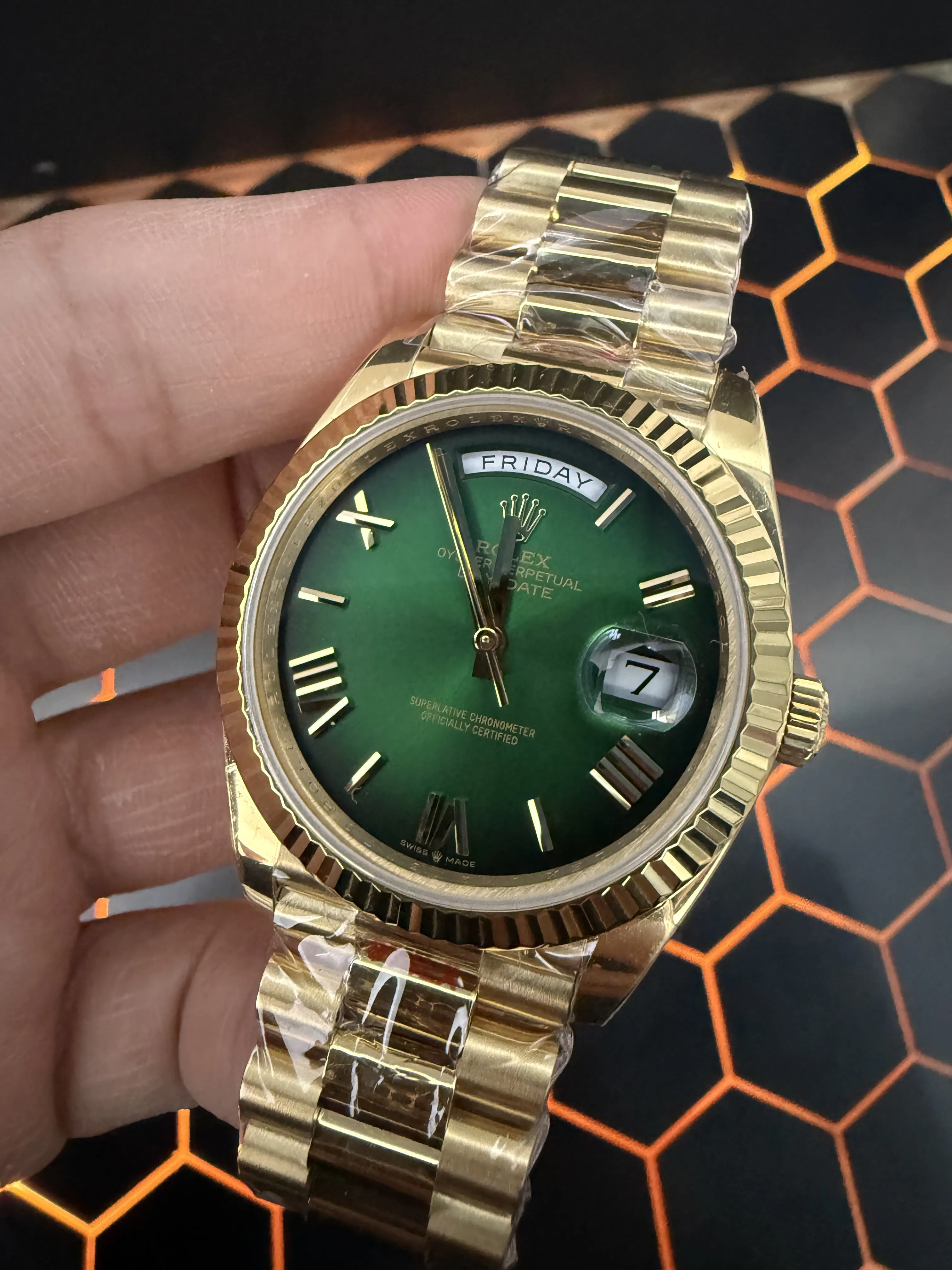 Rolex Day-Date-Style Gold Green Roman Dial Watch D391519501 — view 9