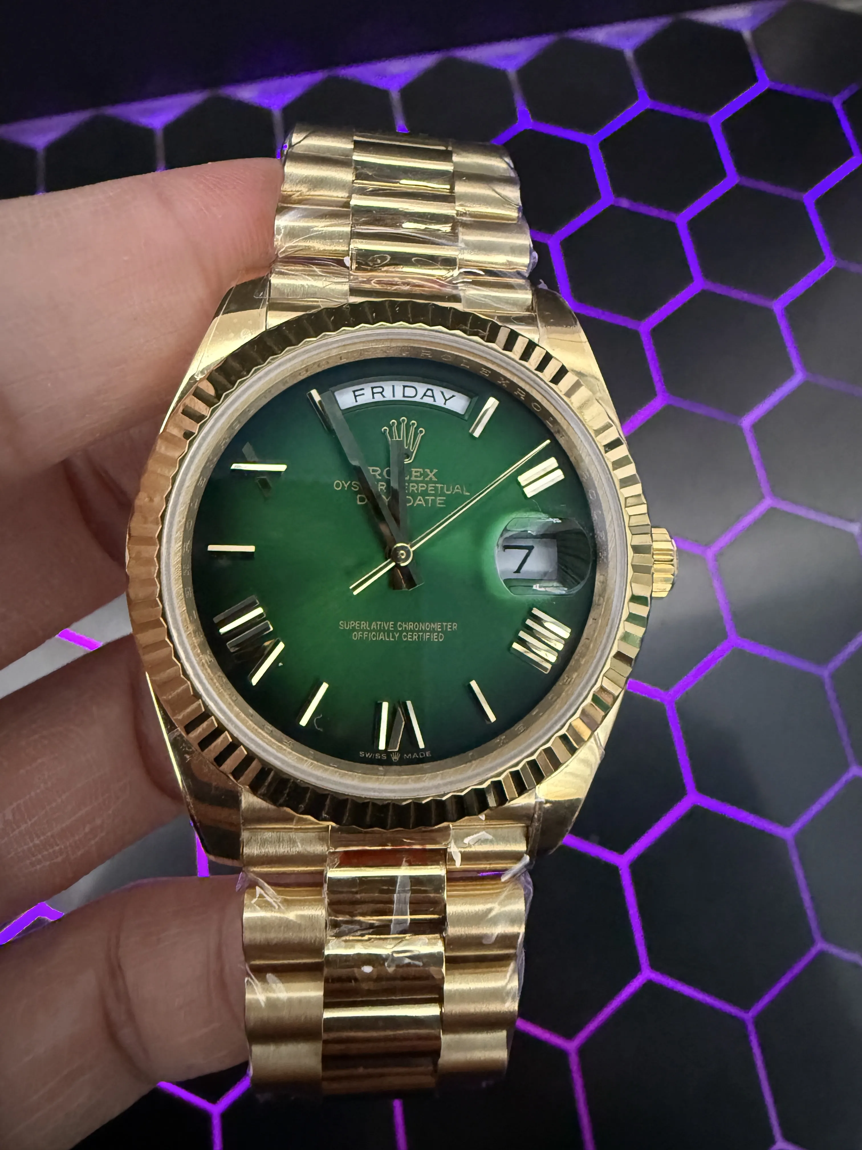 Rolex Day-Date-Style Gold Green Roman Dial Watch D391519501 — view 11