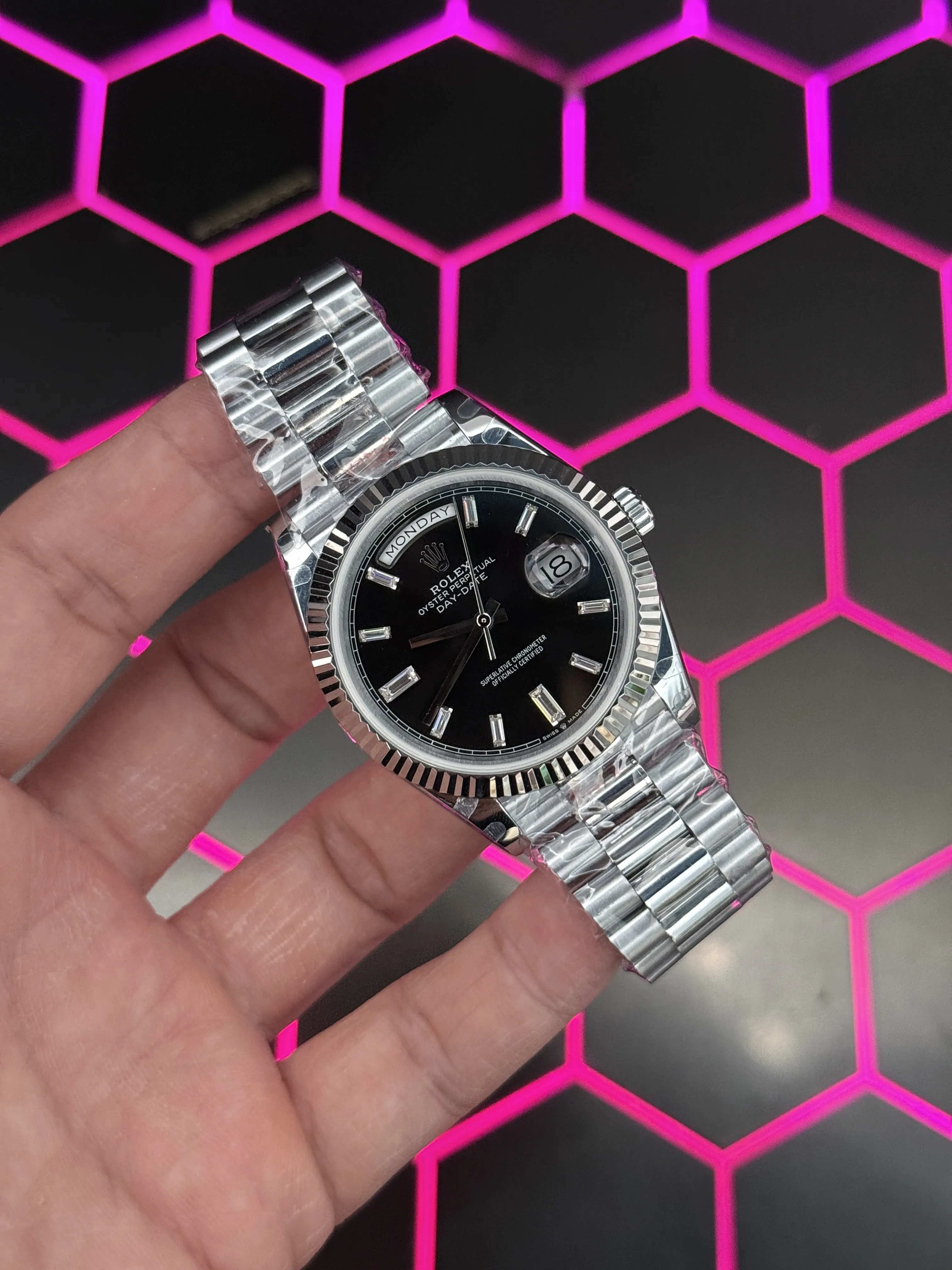 Rolex Day-Date-Style Silver Black Marker Dial Watch D391519502 — view 2