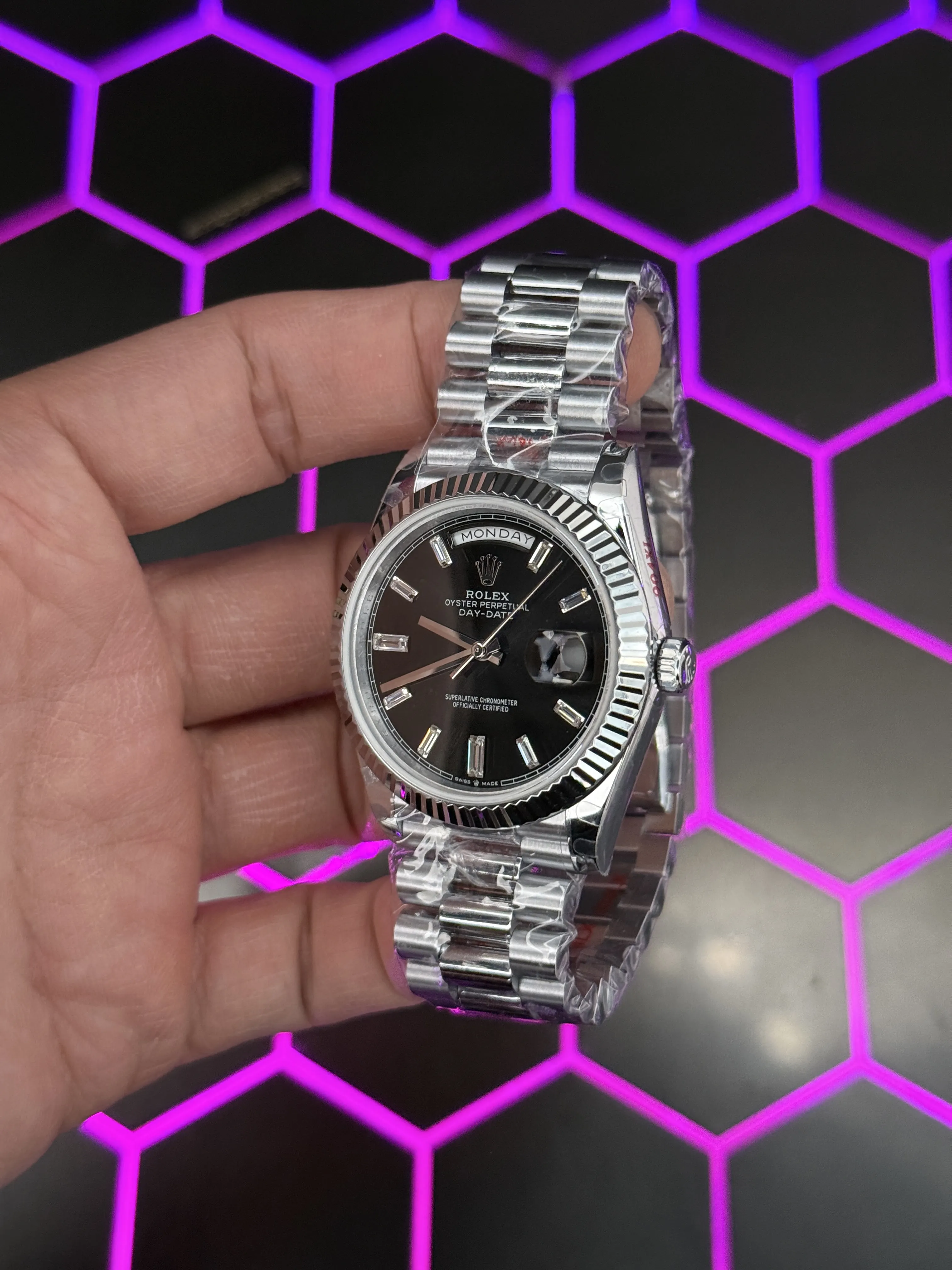 Rolex Day-Date-Style Silver Black Marker Dial Watch D391519502 — view 4