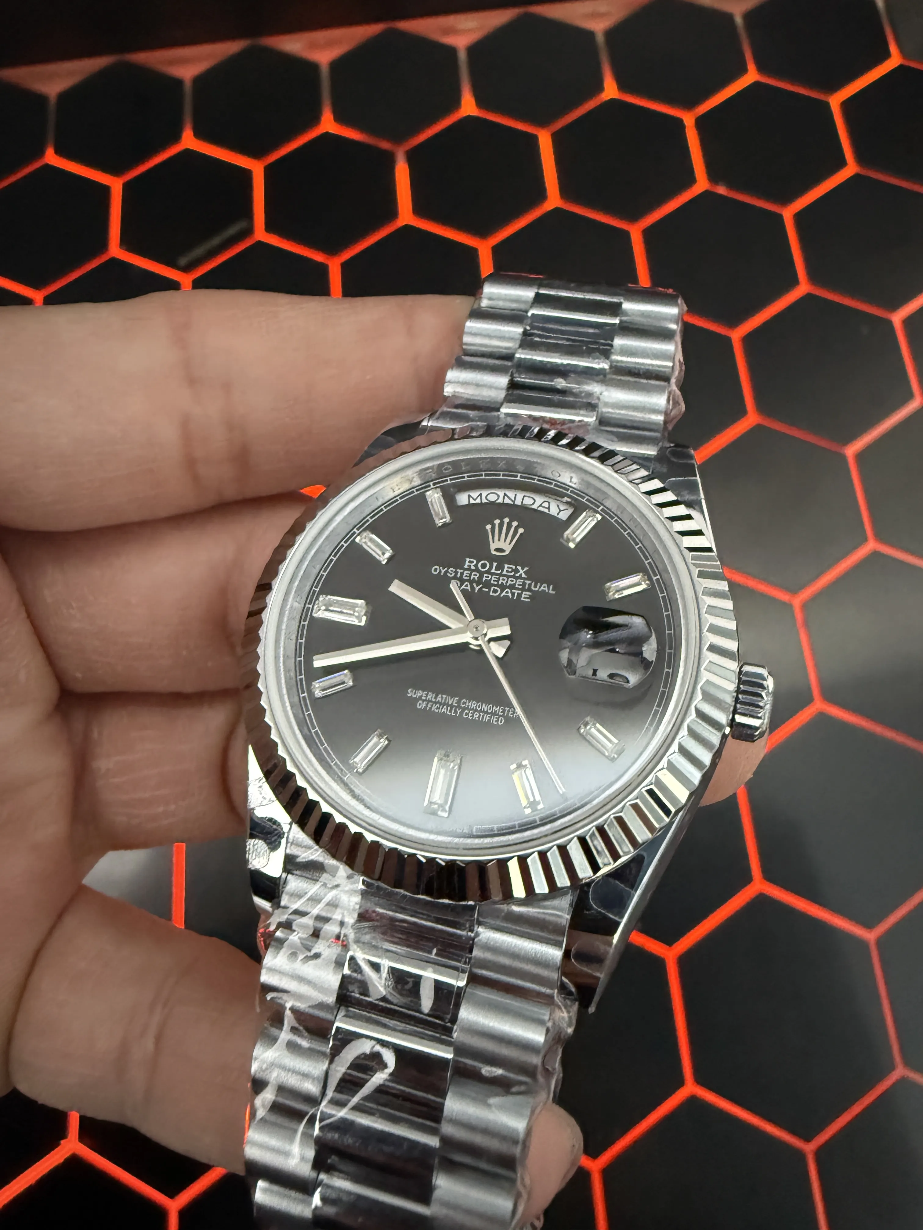 Rolex Day-Date-Style Silver Black Marker Dial Watch D391519502 — view 9